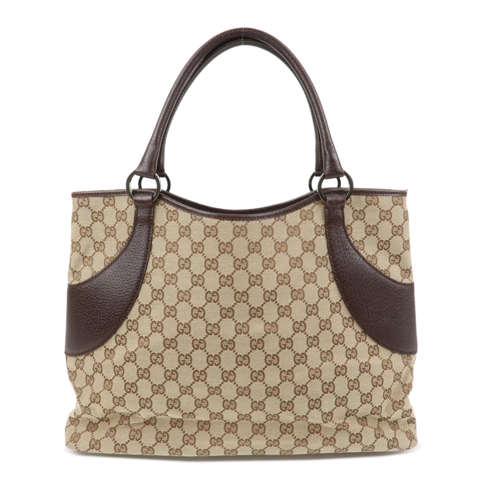 GUCCI GG Monogram Canvas Leather Tote Bag Shoulder Bag Brown 113016