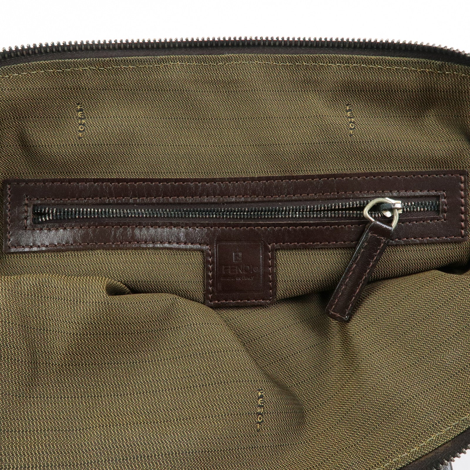 FENDI Zucca Jacquard Canvas Leather 2Way Bag Hand Bag Brown