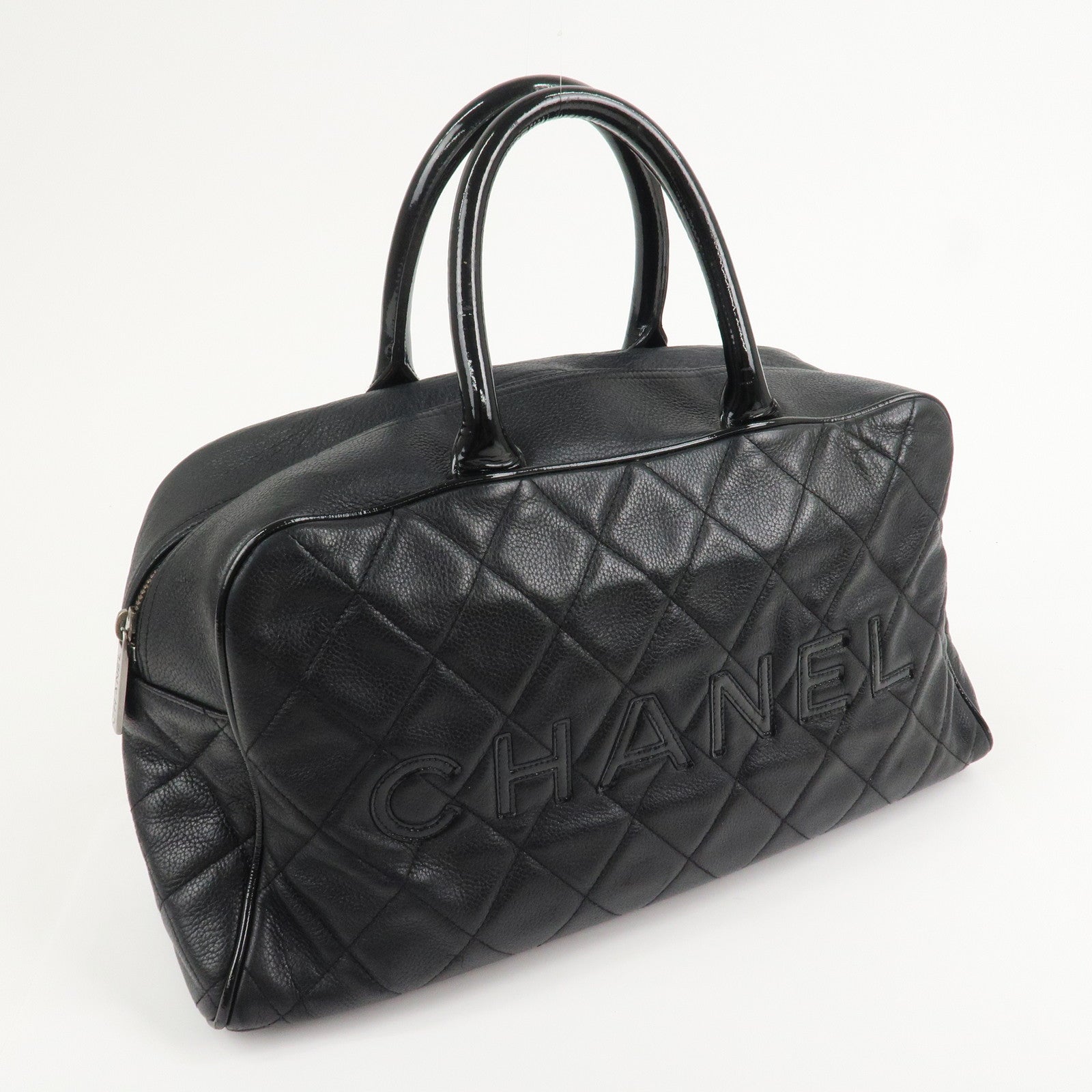 CHANEL Matelasse Leather Boston Bag Bowling Bag Black A15685