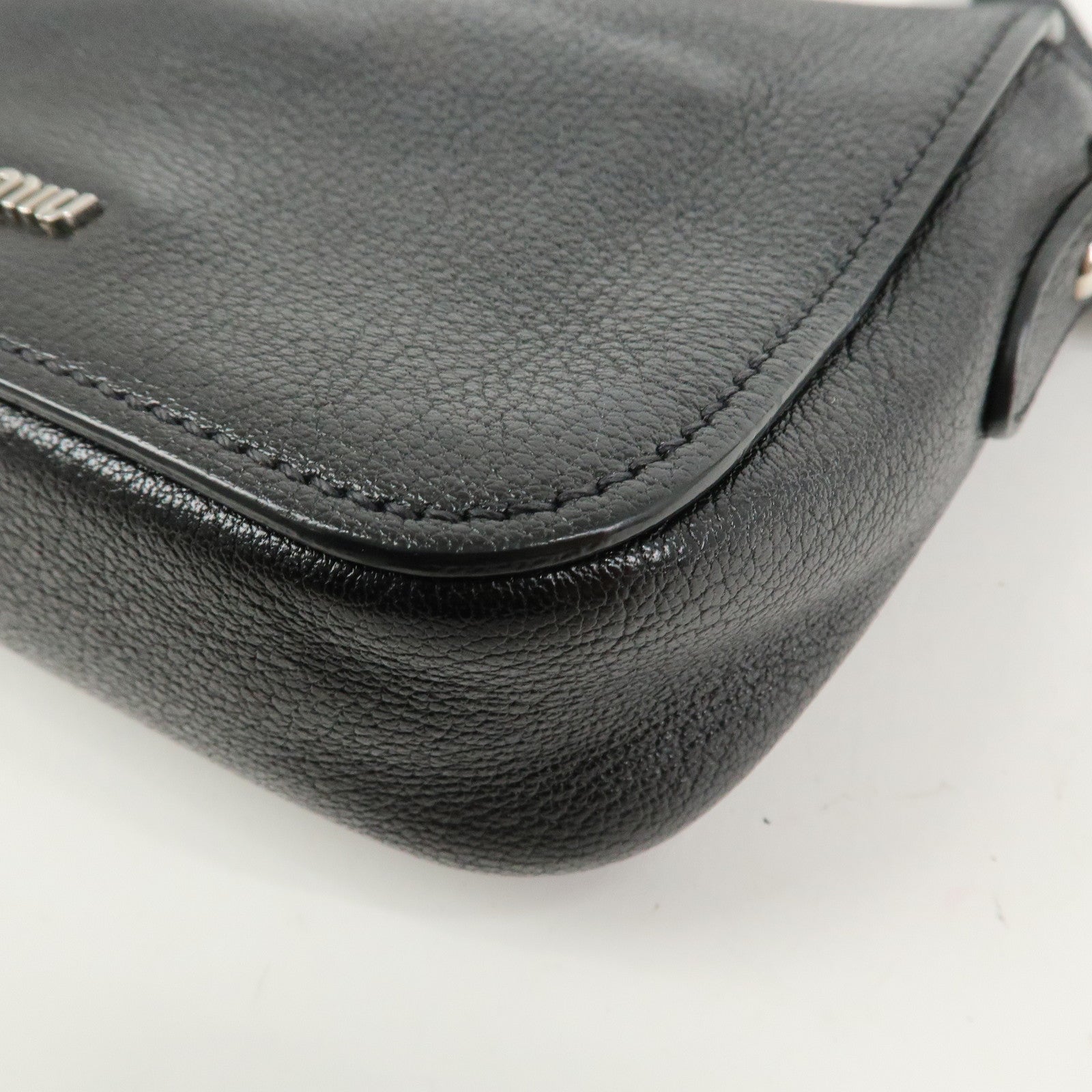 MIU MIU Madras Leather Shoulder Bag Black Silver RT0638