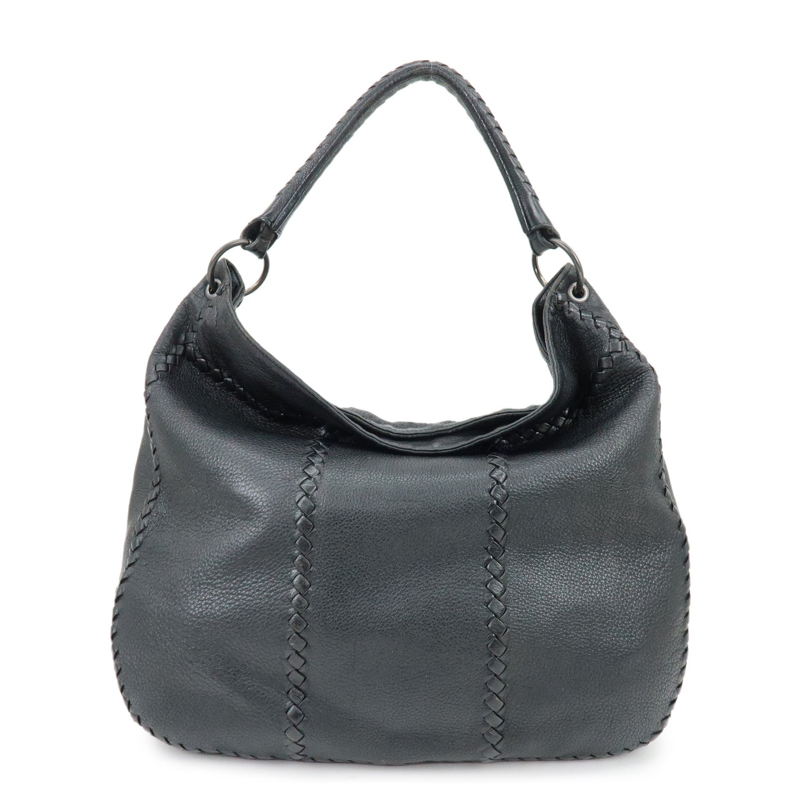BOTTEGA VENETA Cervo Leather Shoulder Bag Hand Bag Black