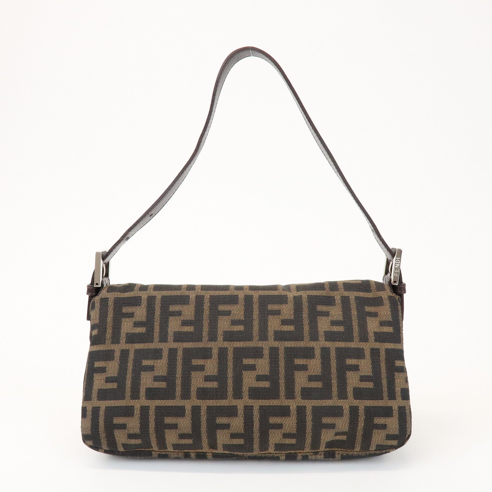 FENDI Zucca Canvas Leather Shoulder Bag Hand Bag Brown Black 26725