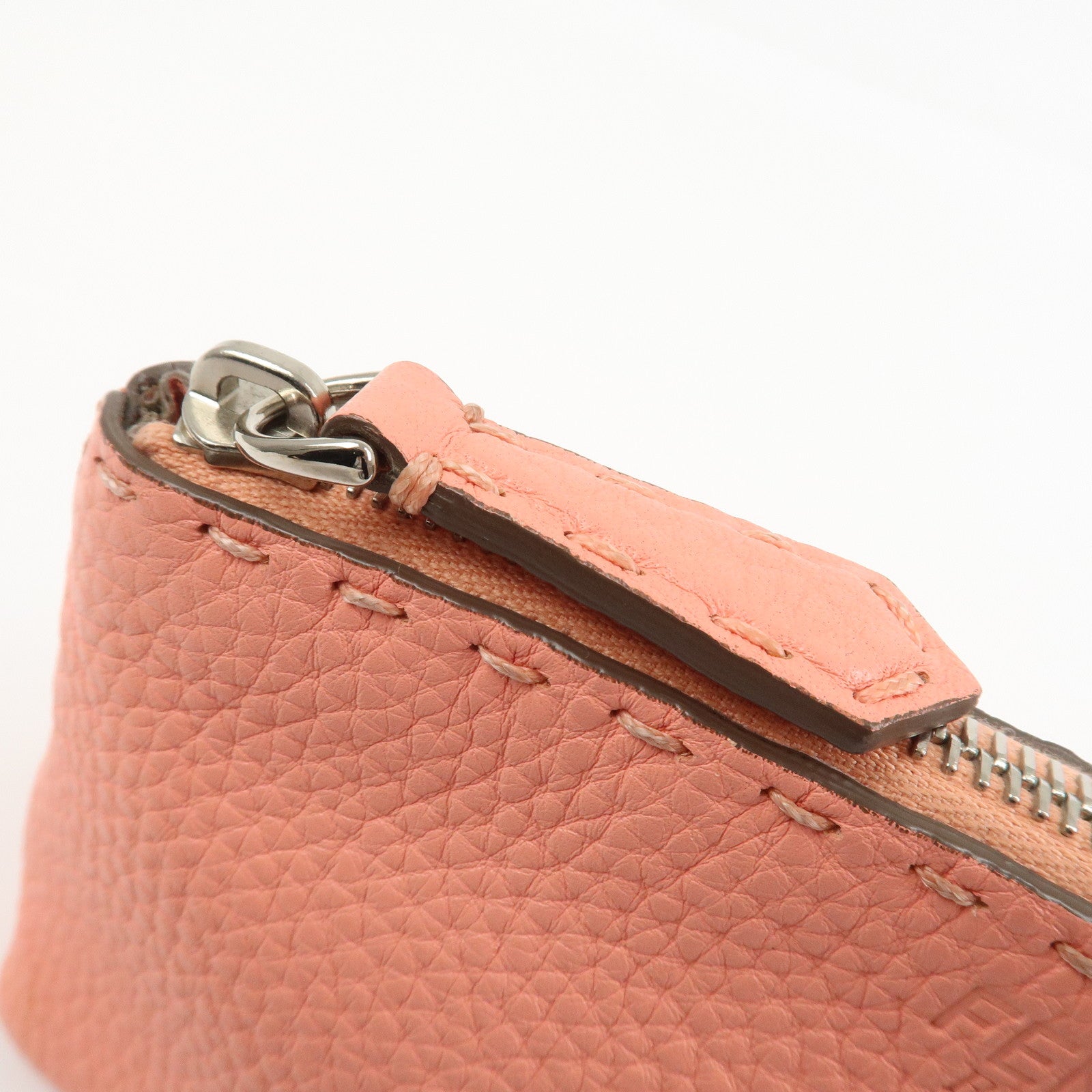 FENDI Selleria Leather Pouch Cosmetic Pouch Coral Pink