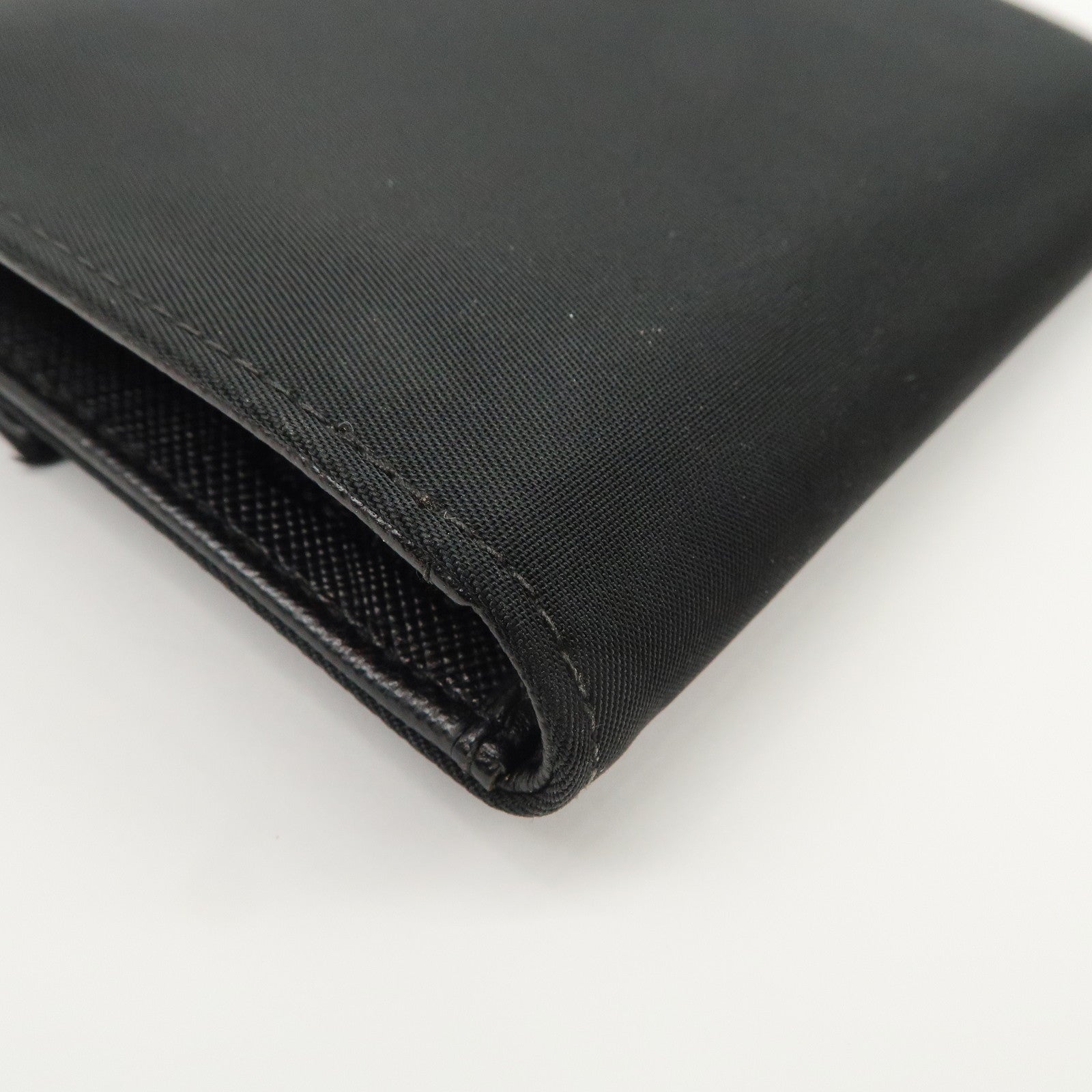 PRADA Triangle Logo Nylon Leather Tri-fold Compact Wallet Black