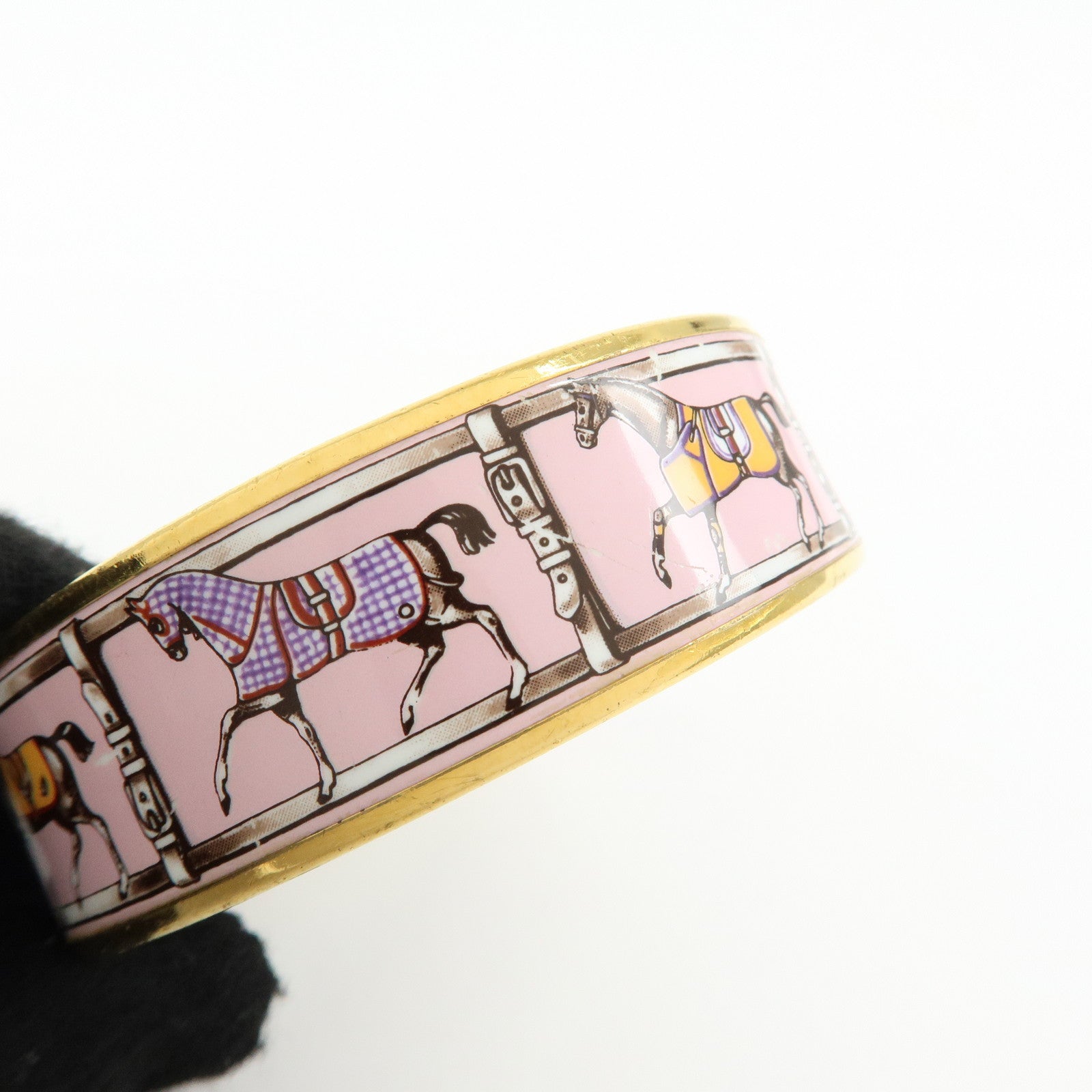 HERMES Email GM Gold Plated Bangle Bracelet Pink Gold
