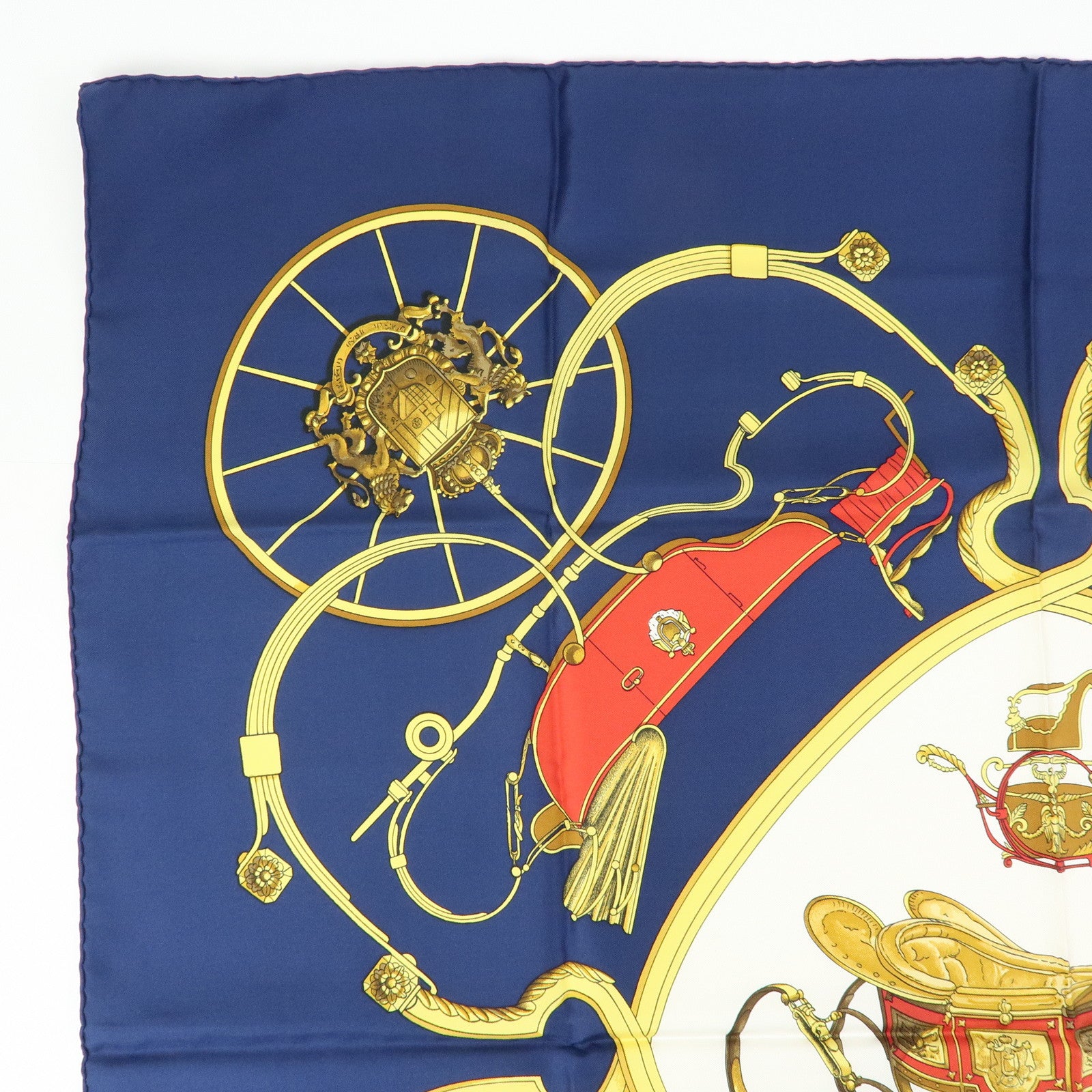 HERMES Carre 90 Silk 100% Scarf SPRINGS Navy Yellow White