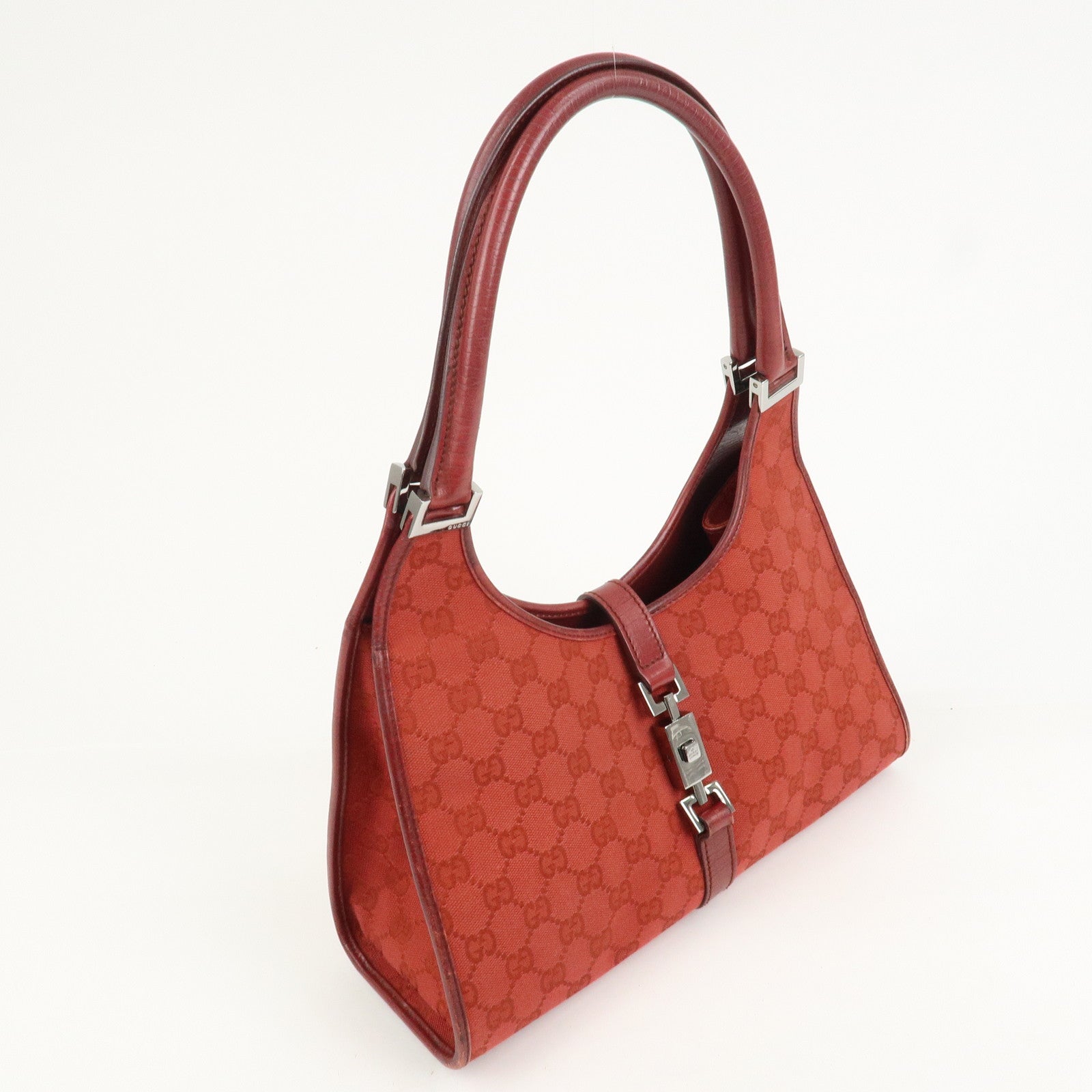 GUCCI Jackie GG Canvas Leather Shoulder Bag Hand Bag Red 01719