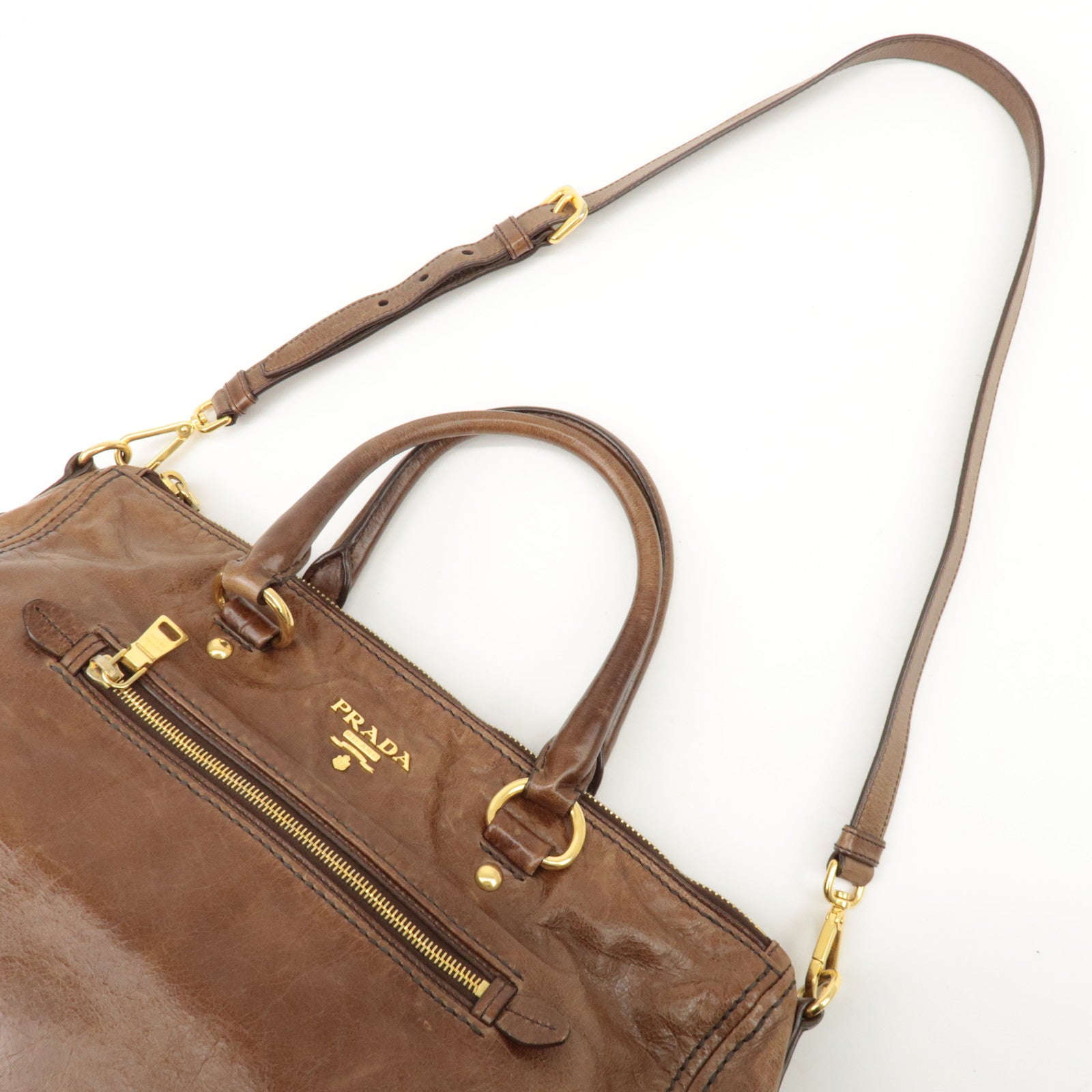 PRADA Logo Leather 2Way Bag Tote Bag Shoulder Bag Brown BL0727 Used