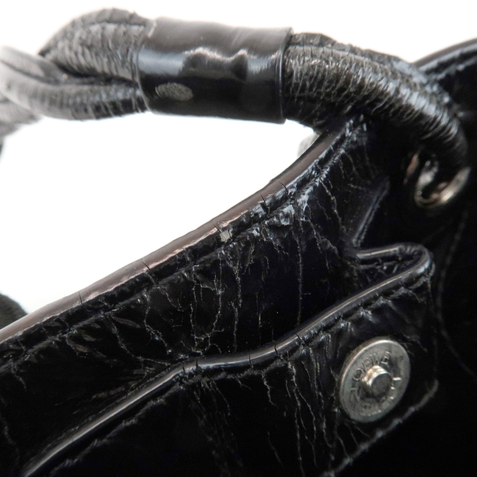 LOEWE Anagram Patent Leather Hand Bag Shoulder Bag Black Brown