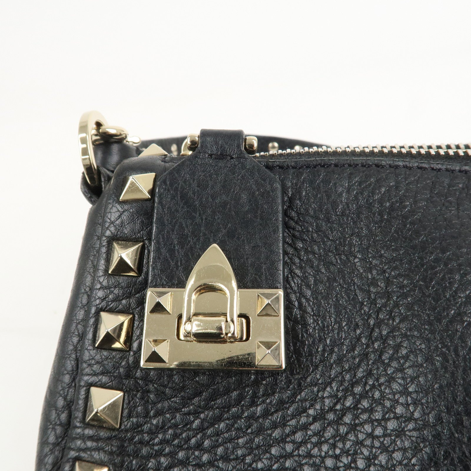 VALENTINO Rock Studs Grained Calf Leather 2Way Shoulder Bag Black
