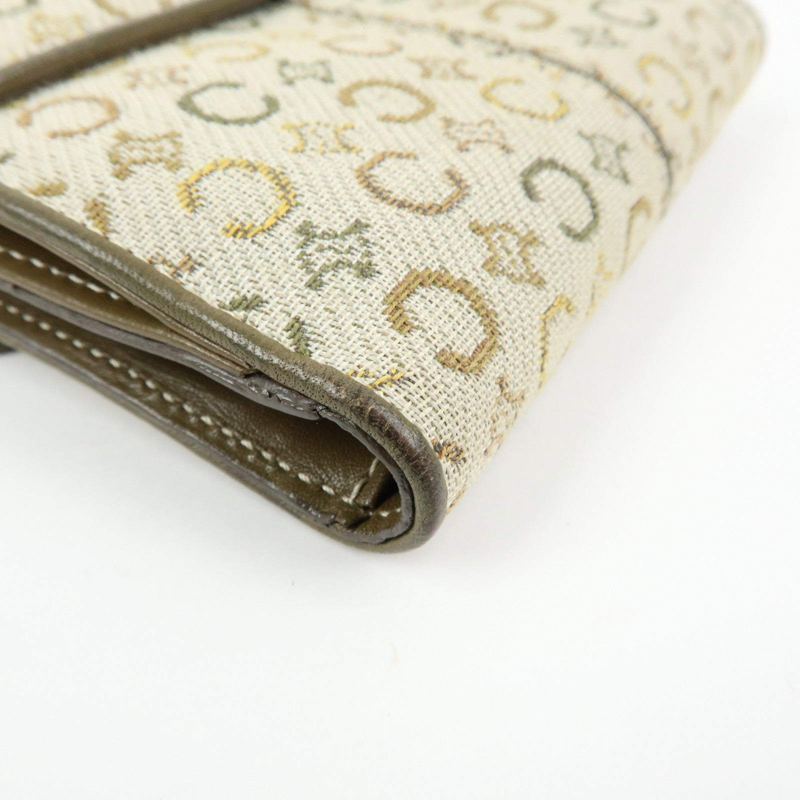 CELINE C Macadam Canvas Leather Compact Wallet Khaki