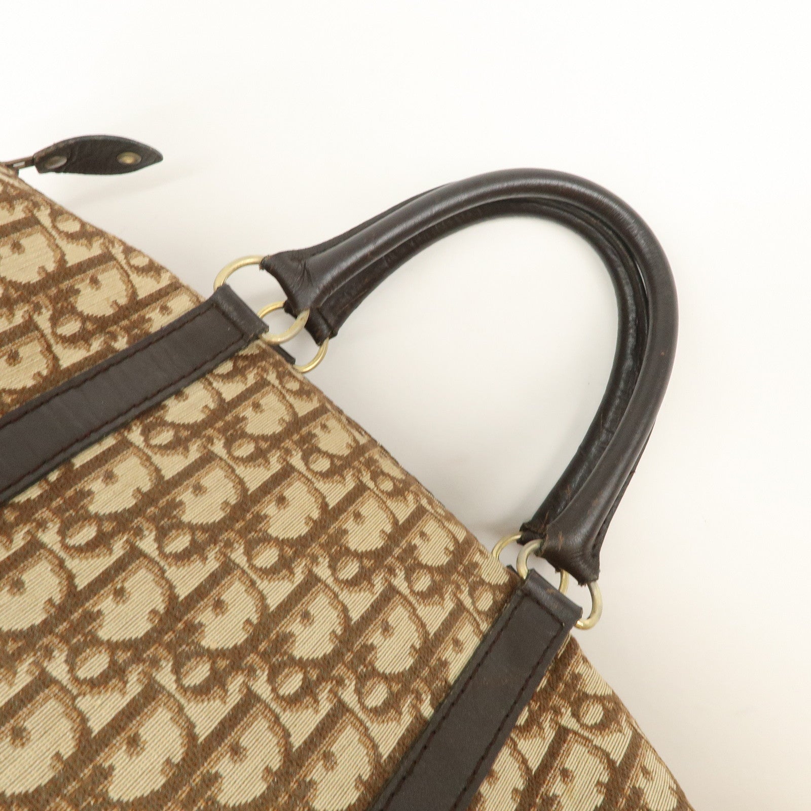 Christian Dior Trotter Jacquard Canvas Boston Bag Hand Bag Brown