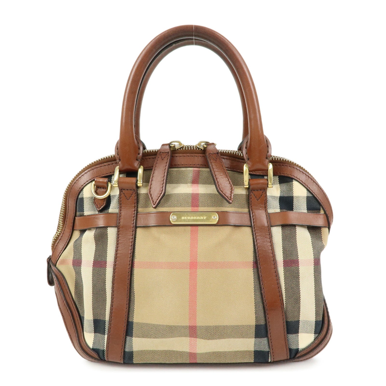 BURBERRY Nova Plaid Canvas Leather Hand Bag Beige Brown