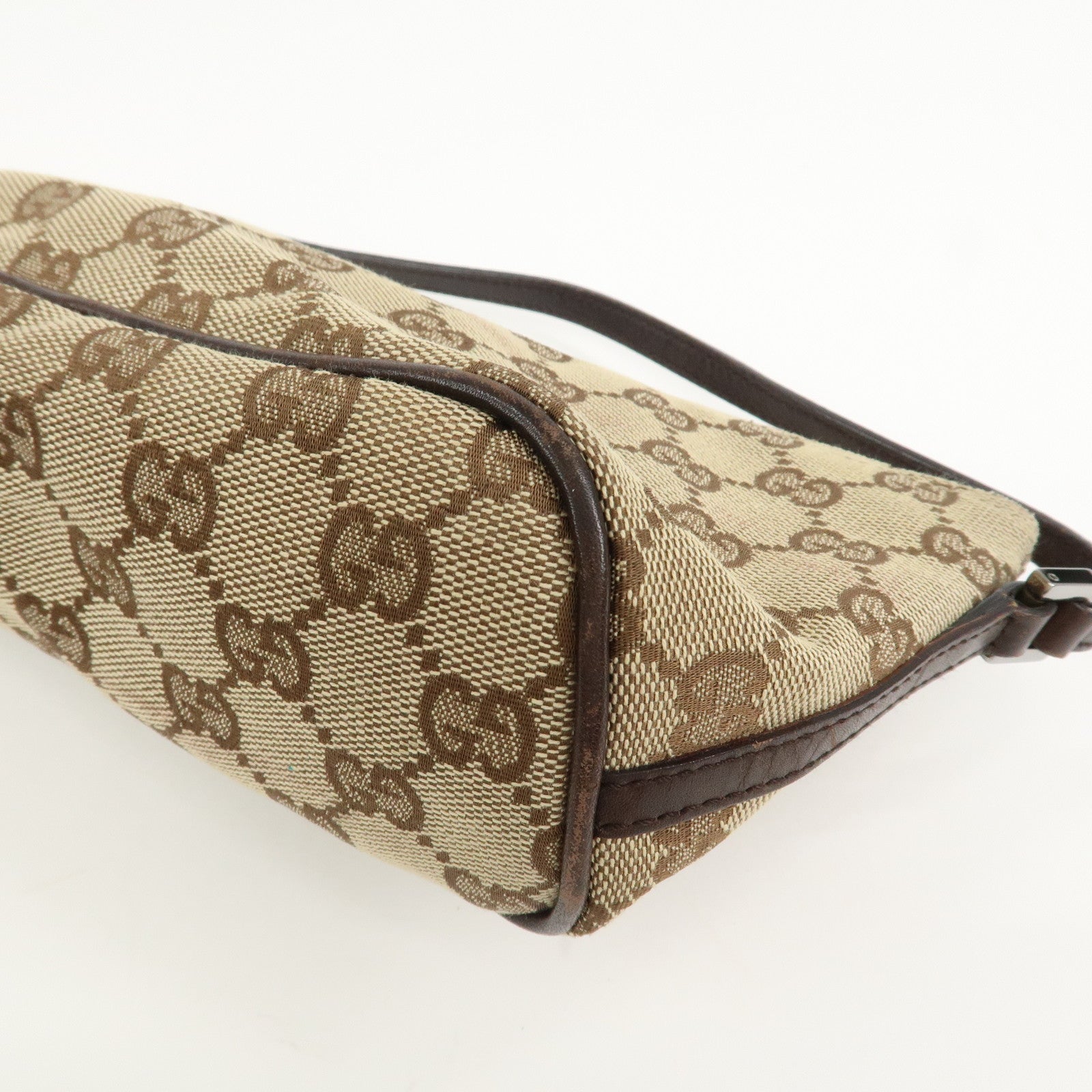 GUCCI Boat Bag GG Canvas Leather Hand Bag Pouch Beige Brown 07198