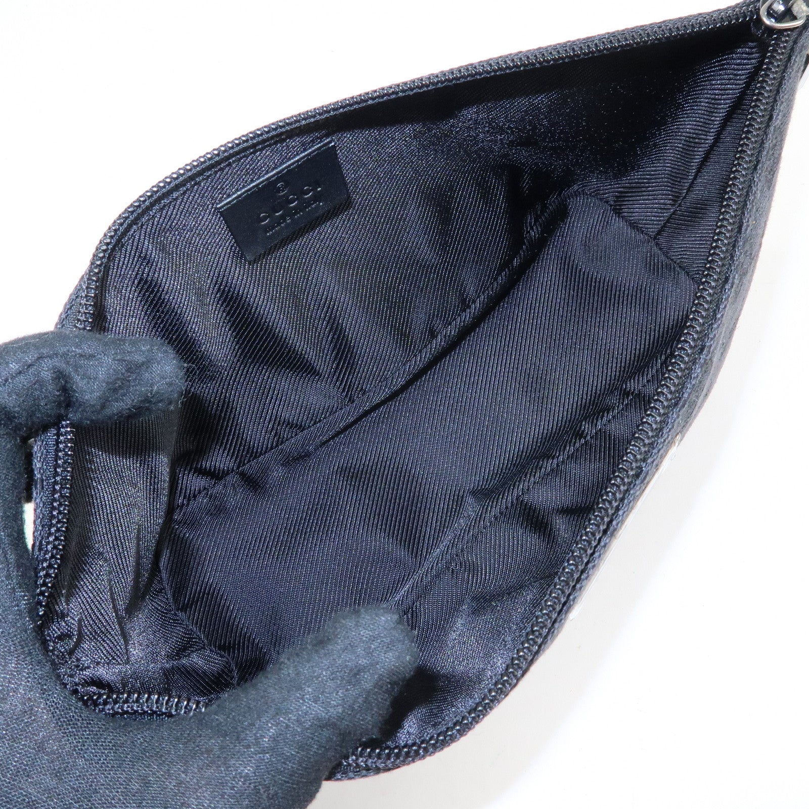 GUCCI Boat Bag GG Canvas Accessory Pouch Hand Bag Black 07198