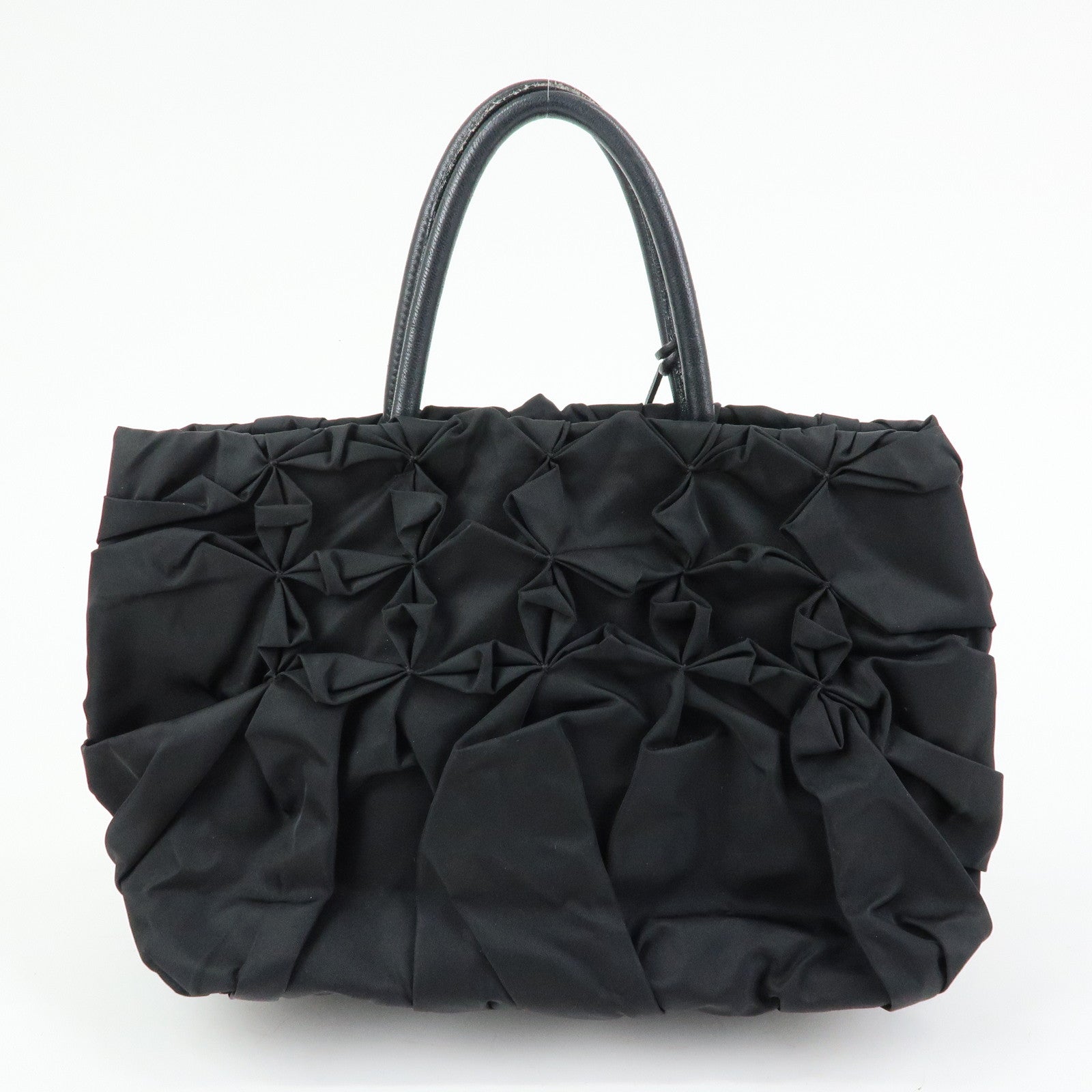 PRADA Triangle Logo Nylon Leather Hand Bag Tote Bag Black BN1701