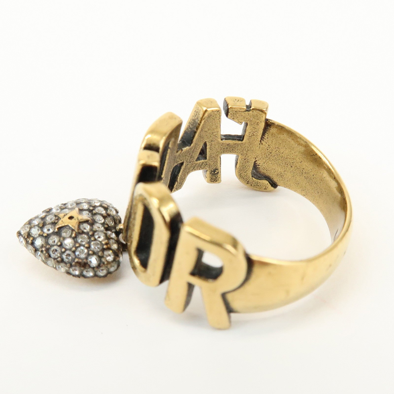 Christian Dior J'ADIOR Metal Rhinestone Star Heart Ring M Gold