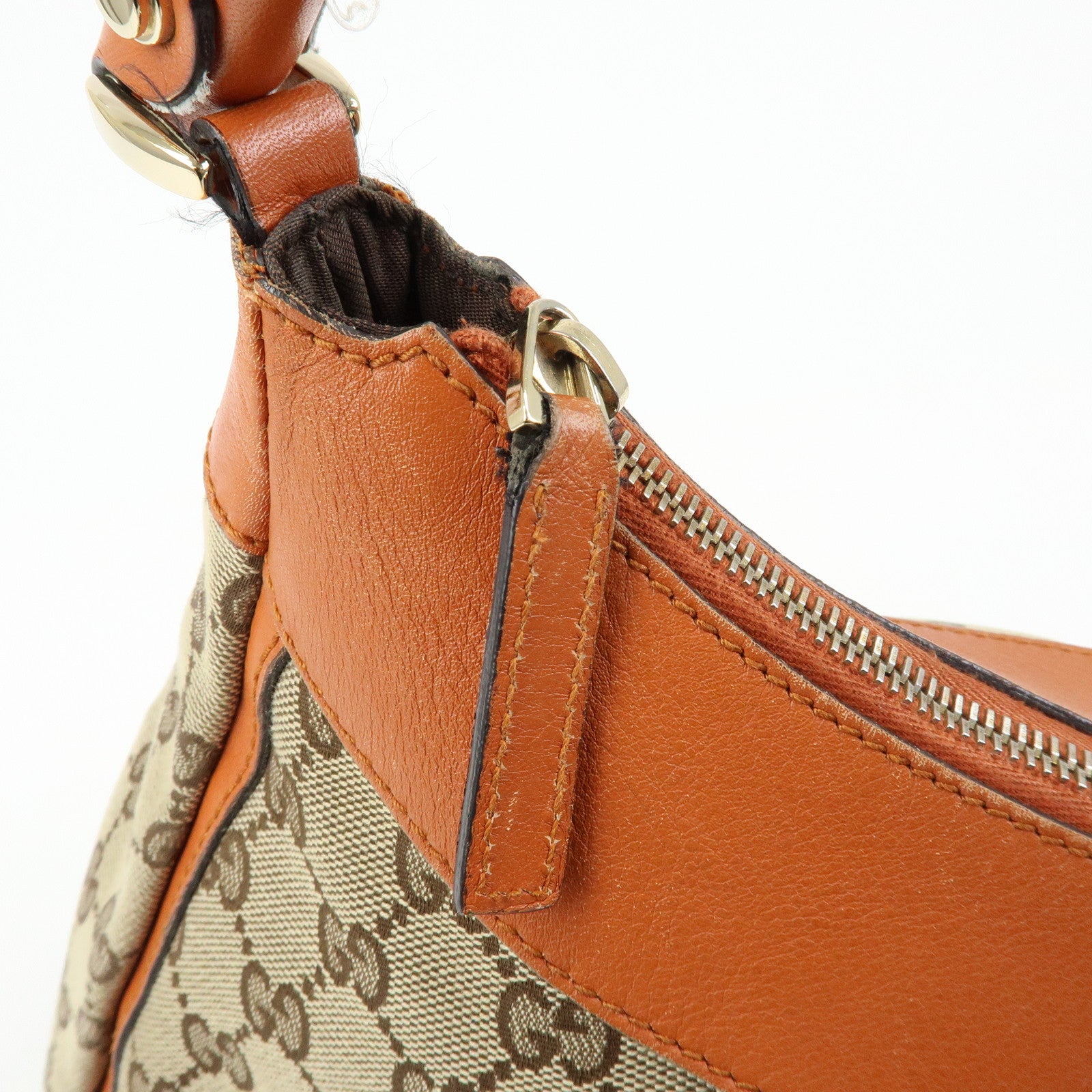 GUCCI Abbey GG Canvas Leather Shoulder Bag Beige Orange 189833