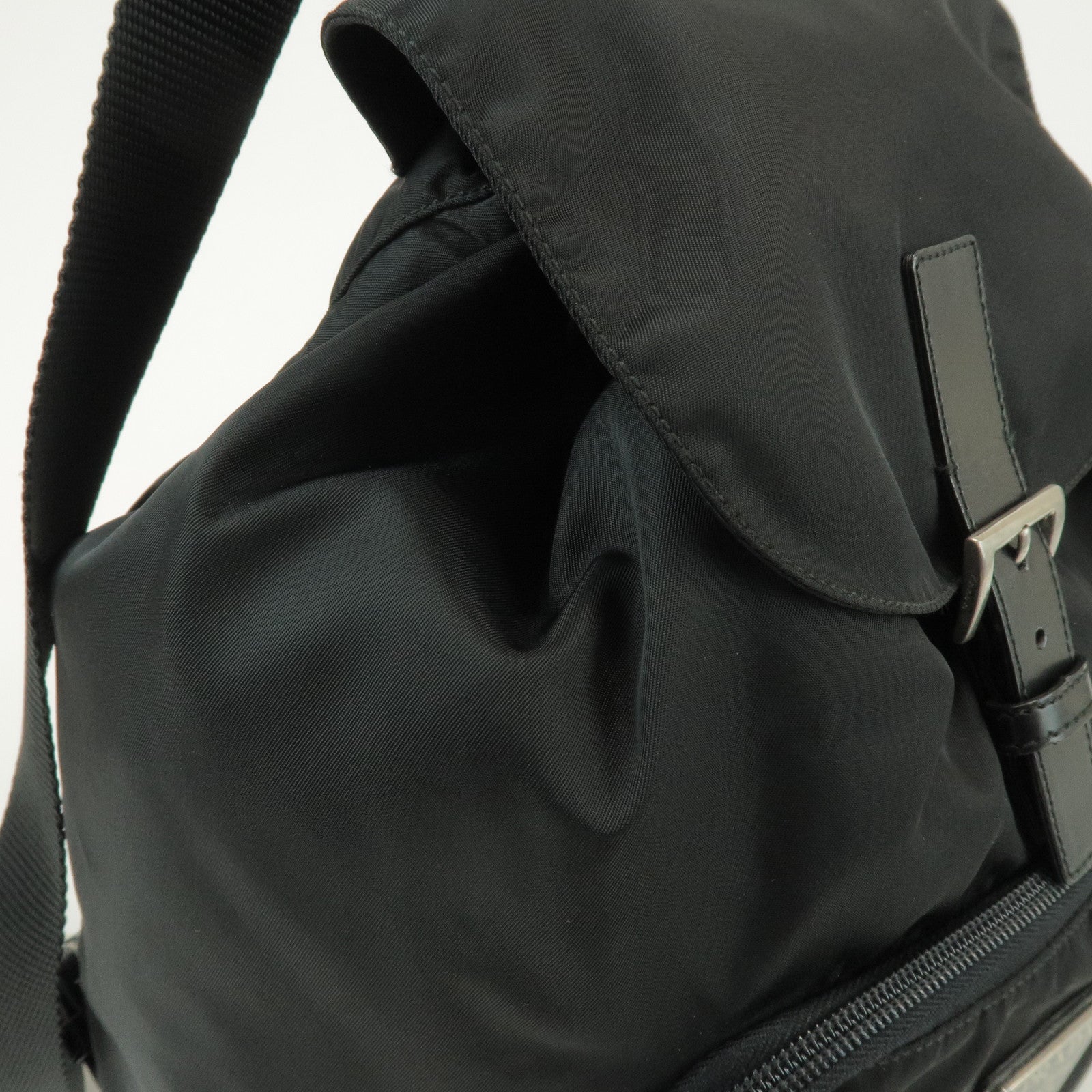 PRADA Triangle Logo Nylon Leather Backpack Rucksack Black B4650F