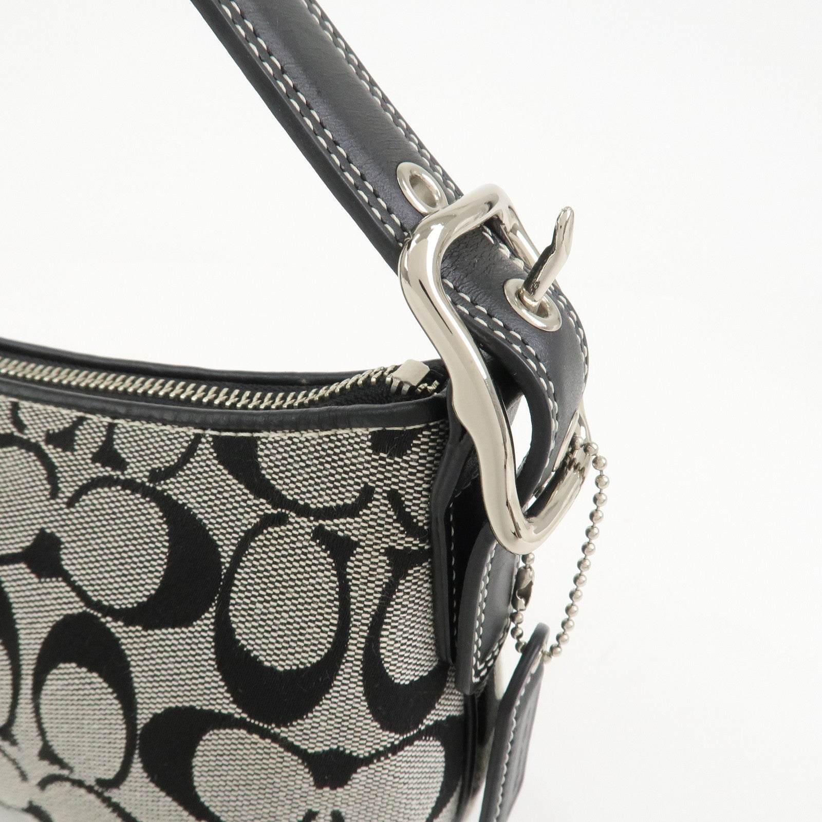 COACH Signature Logo Canvas Leather Shoulder Bag Hand Bag Black