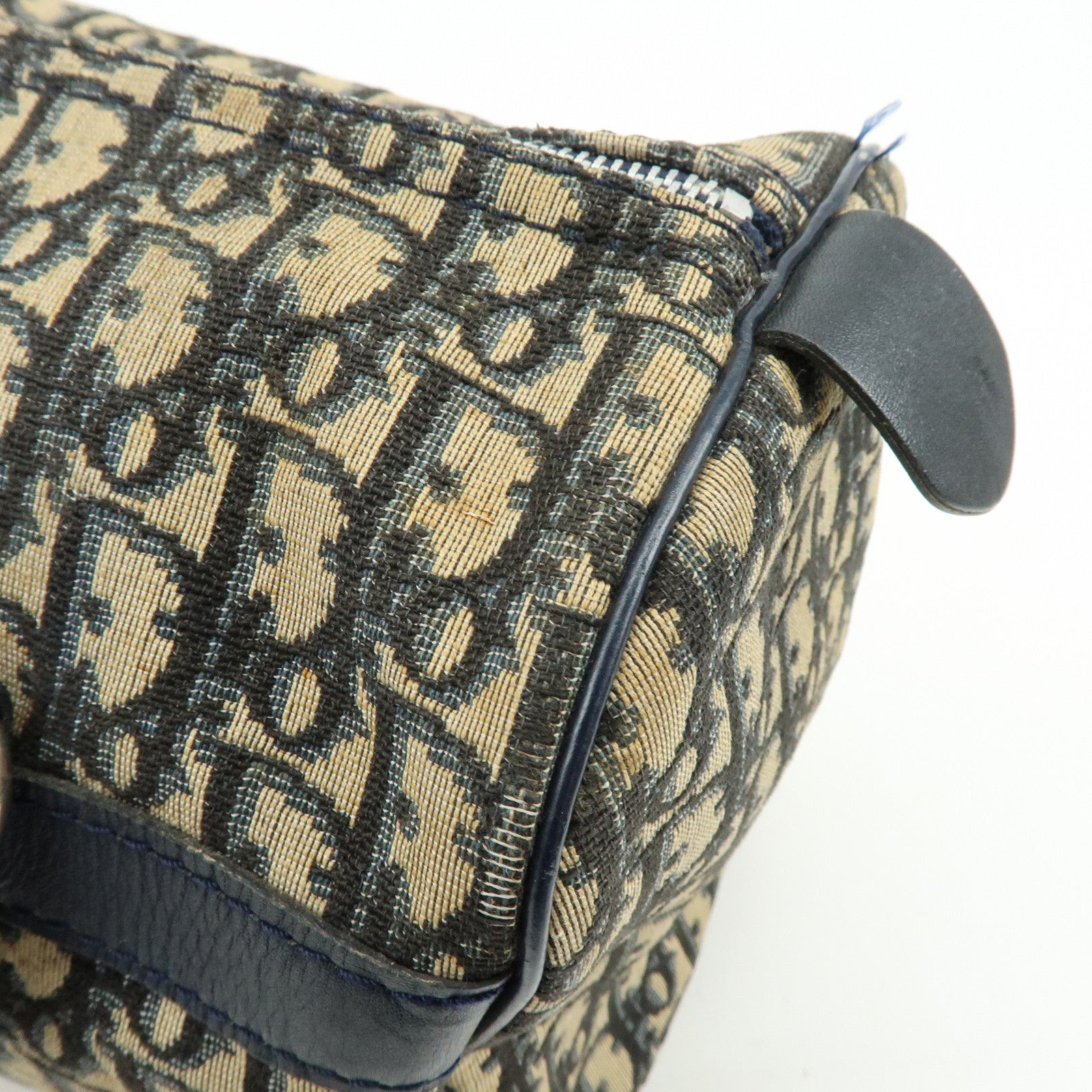 Christian Dior Trotter Leather Boston Bag Hand Bag Beige Navy