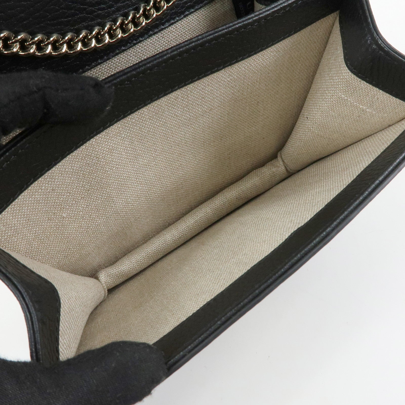 GUCCI Interlocking G Leather Chain Flap Shoulder Bag Black 510304
