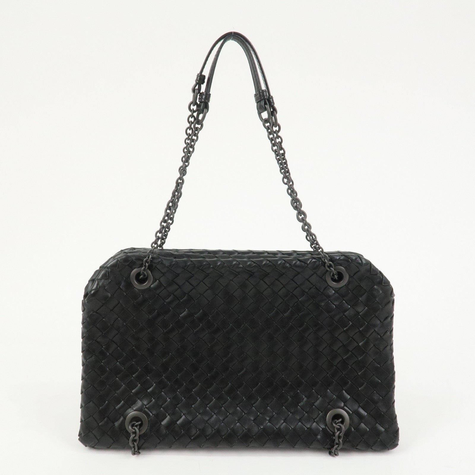 BOTTEGA VENETA Intrecciato Leather Chain Shoulder Bag Black 293747