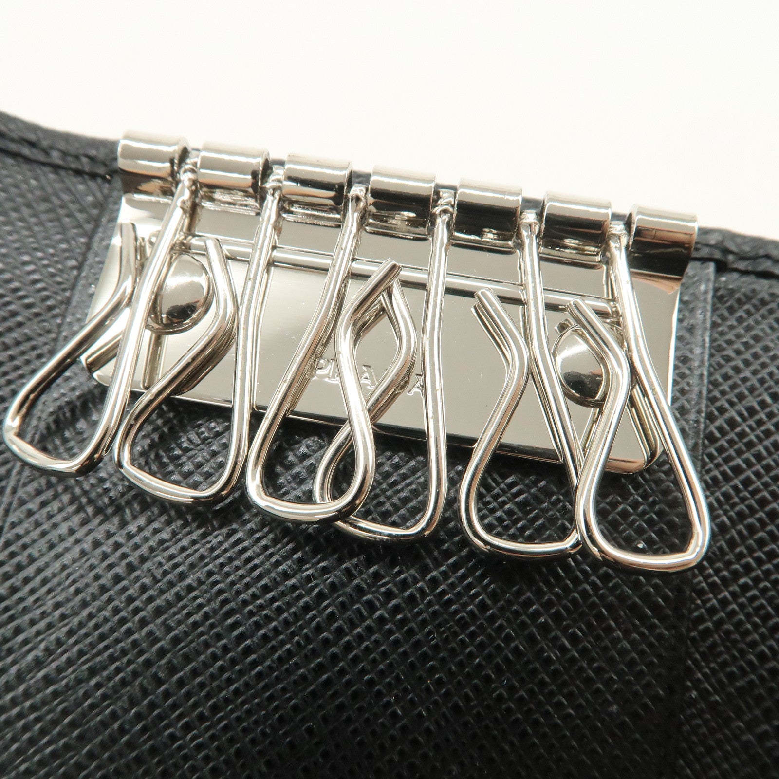 PRADA Triangle Logo Saffiano Leather 6 Rings Key Case Black 2PG222