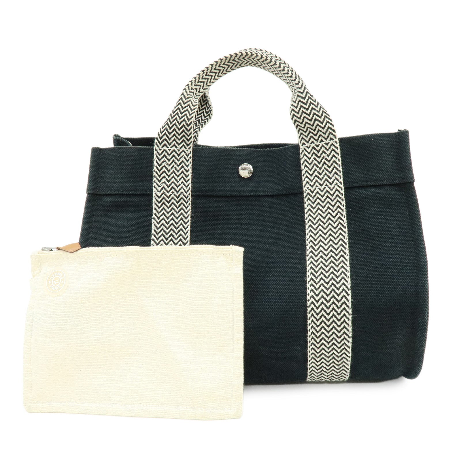 HERMES Cannes PM Canvas Tote Bag Hand Bag Black
