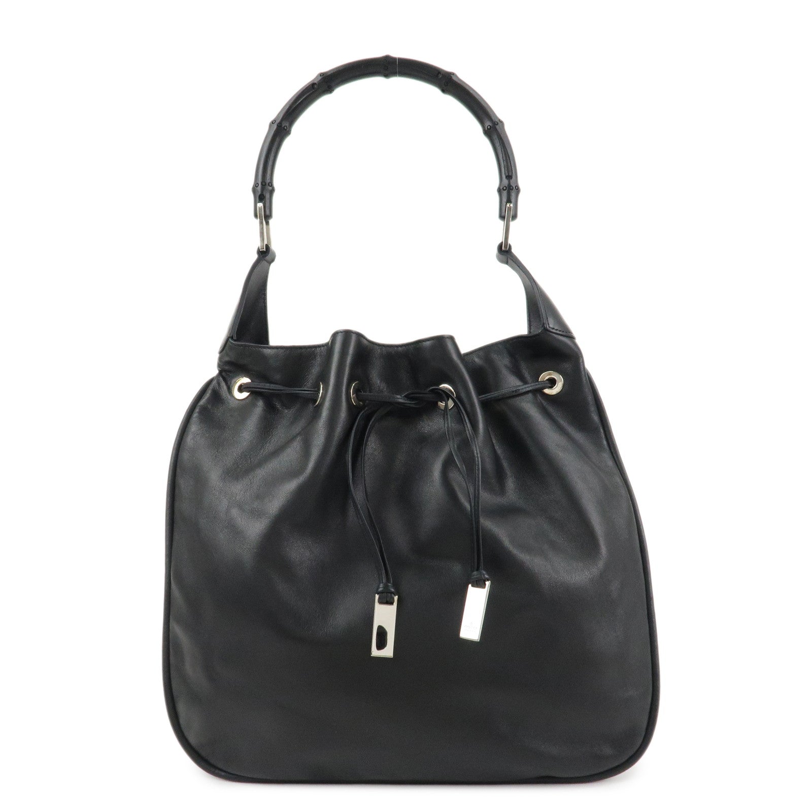 GUCCI Drawstring Leather Shoulder Bag Hand Bag Black 001.4033 Used