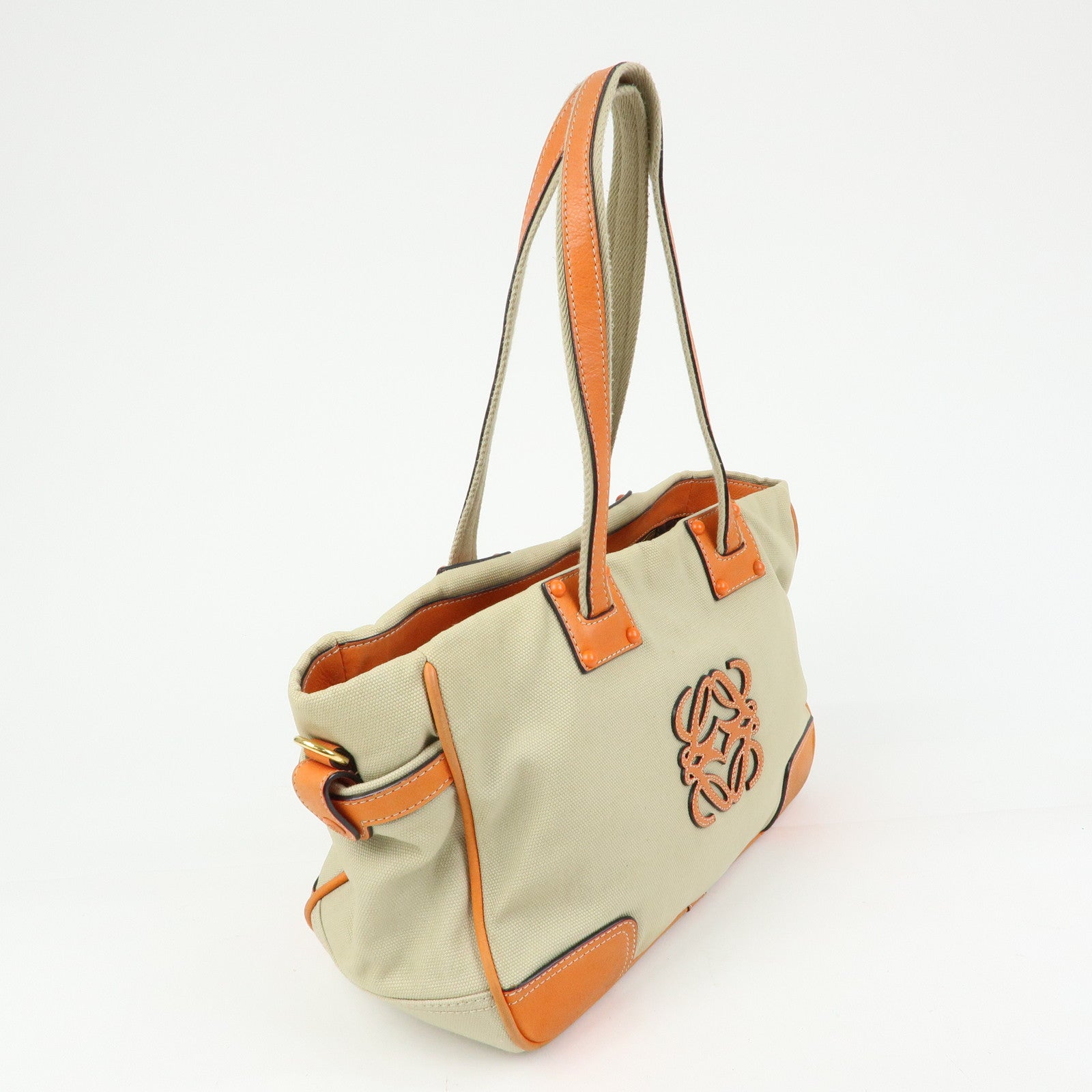 LOEWE Missy Canvas Leather 2Way Bag Tote Bag Beige Orange