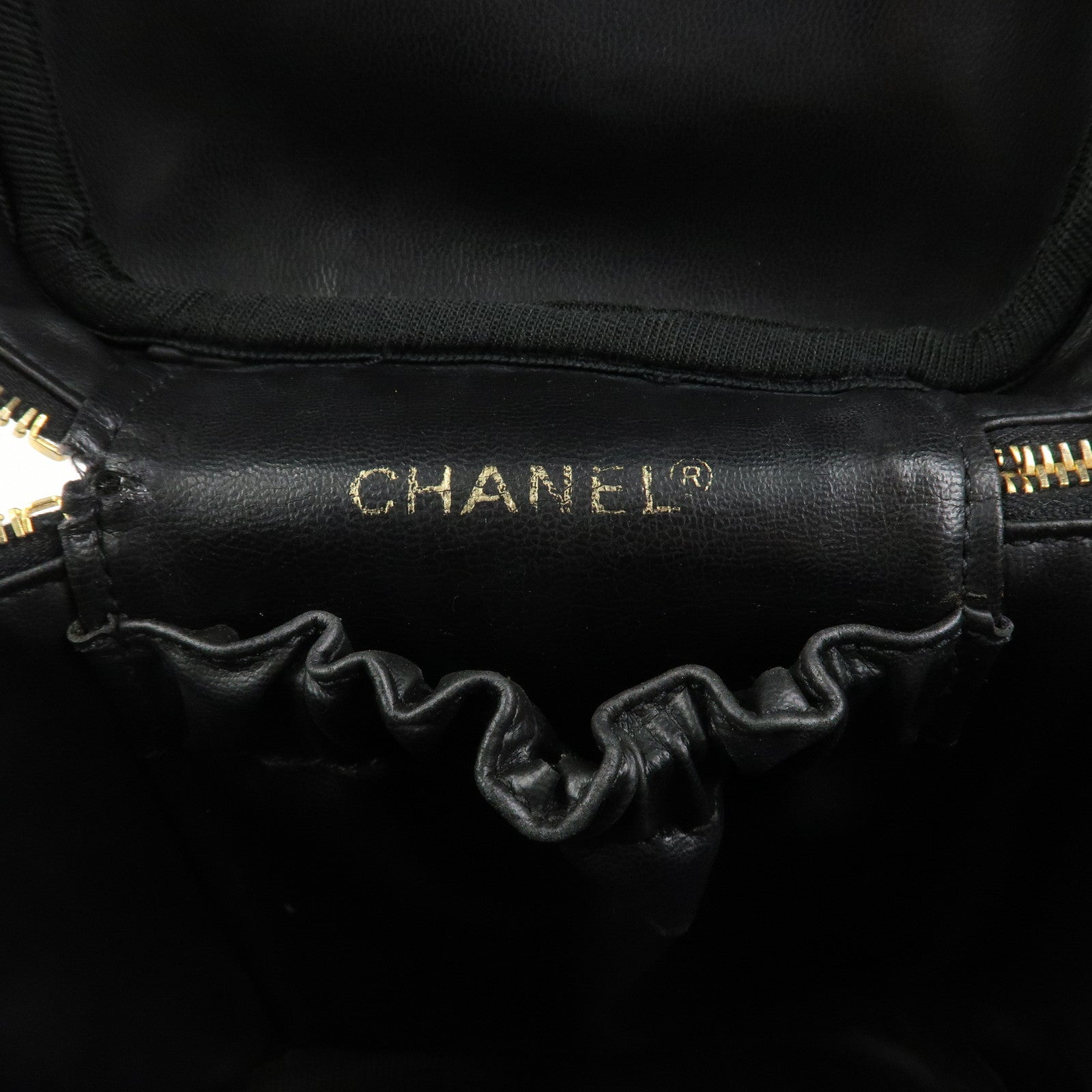 CHANEL Bicolore Lambskin Vanity Bag Hand Bag Black A01619