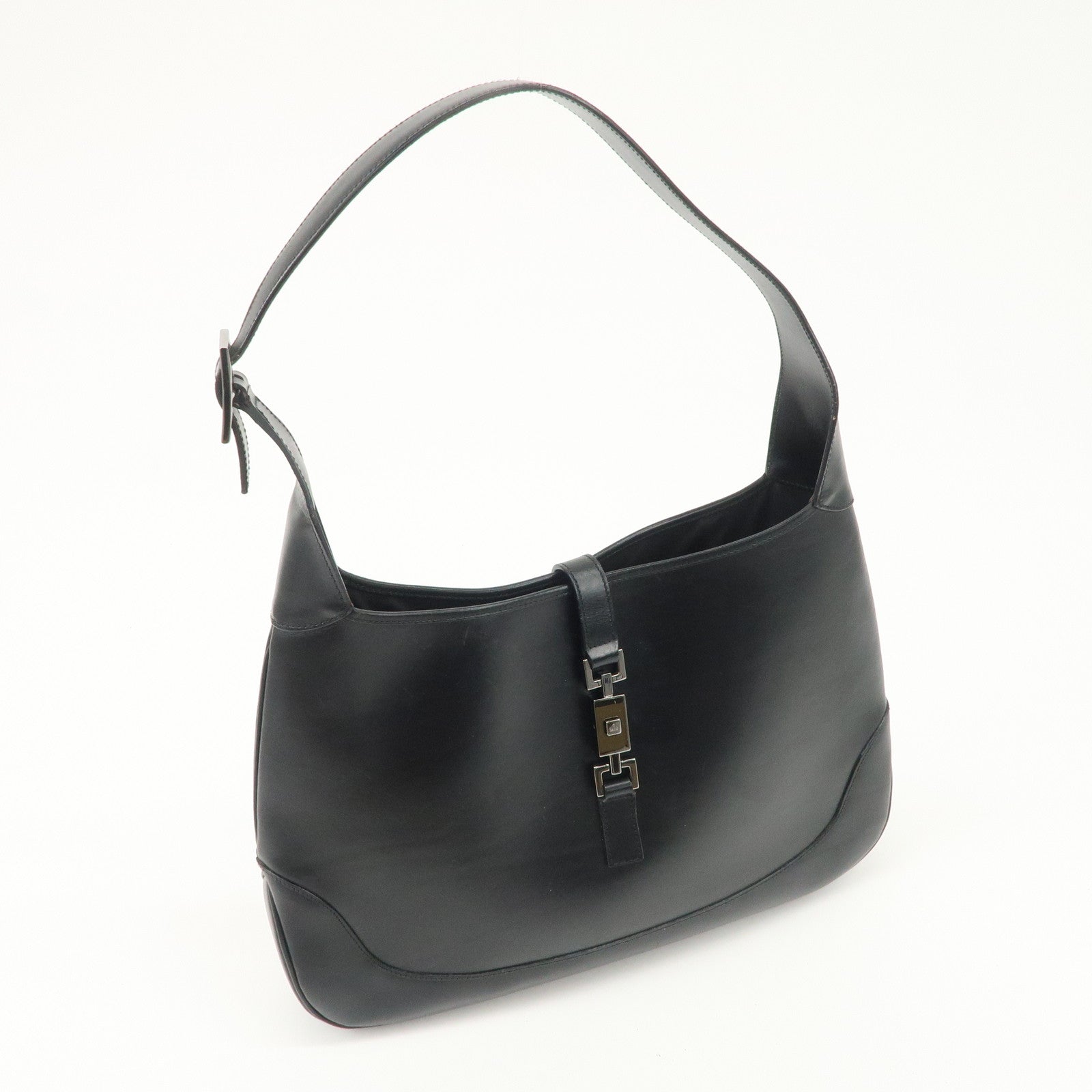 GUCCI Jackie Leather Shoulder Bag Hand Bag Black Silver Hardware 001.3346 Used