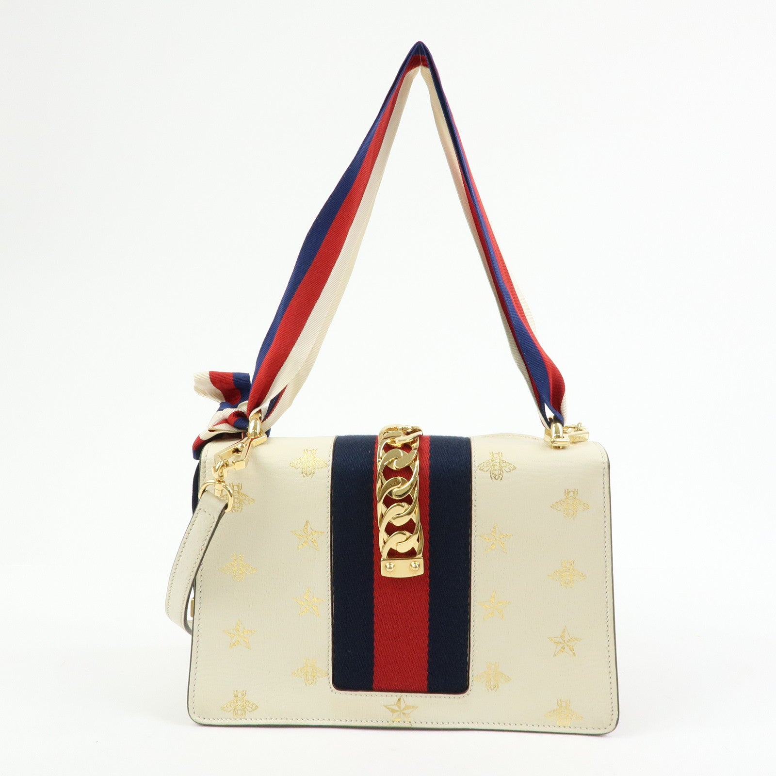 GUCCI Sylvie Sherry Leather Shoulder Bag Ivory Bee & Star 524405