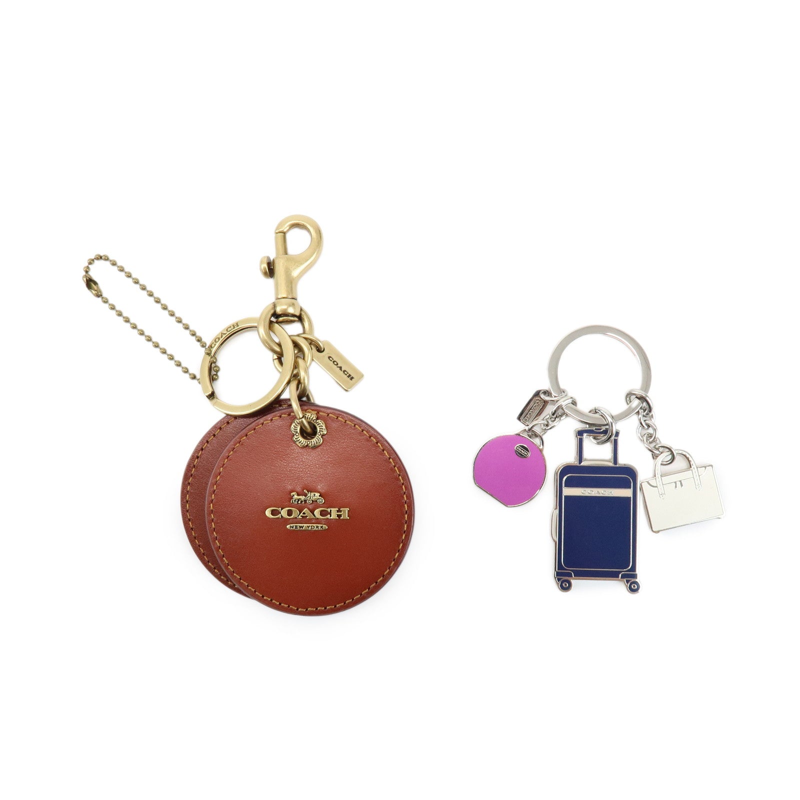 COACH Signature Metal Leather Set of 2 Key Chain Key Holder Brown