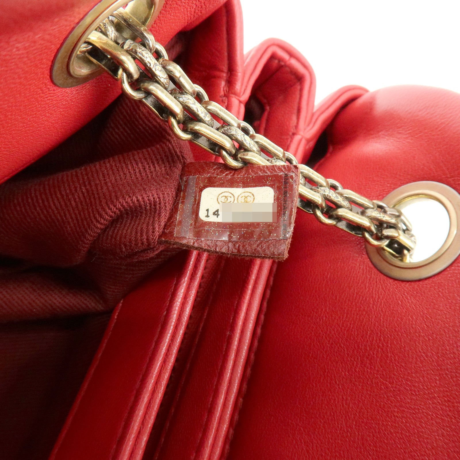 CHANEL Mademoiselle COCO Mark Lamb SKin Chain Shoulder Bag Red