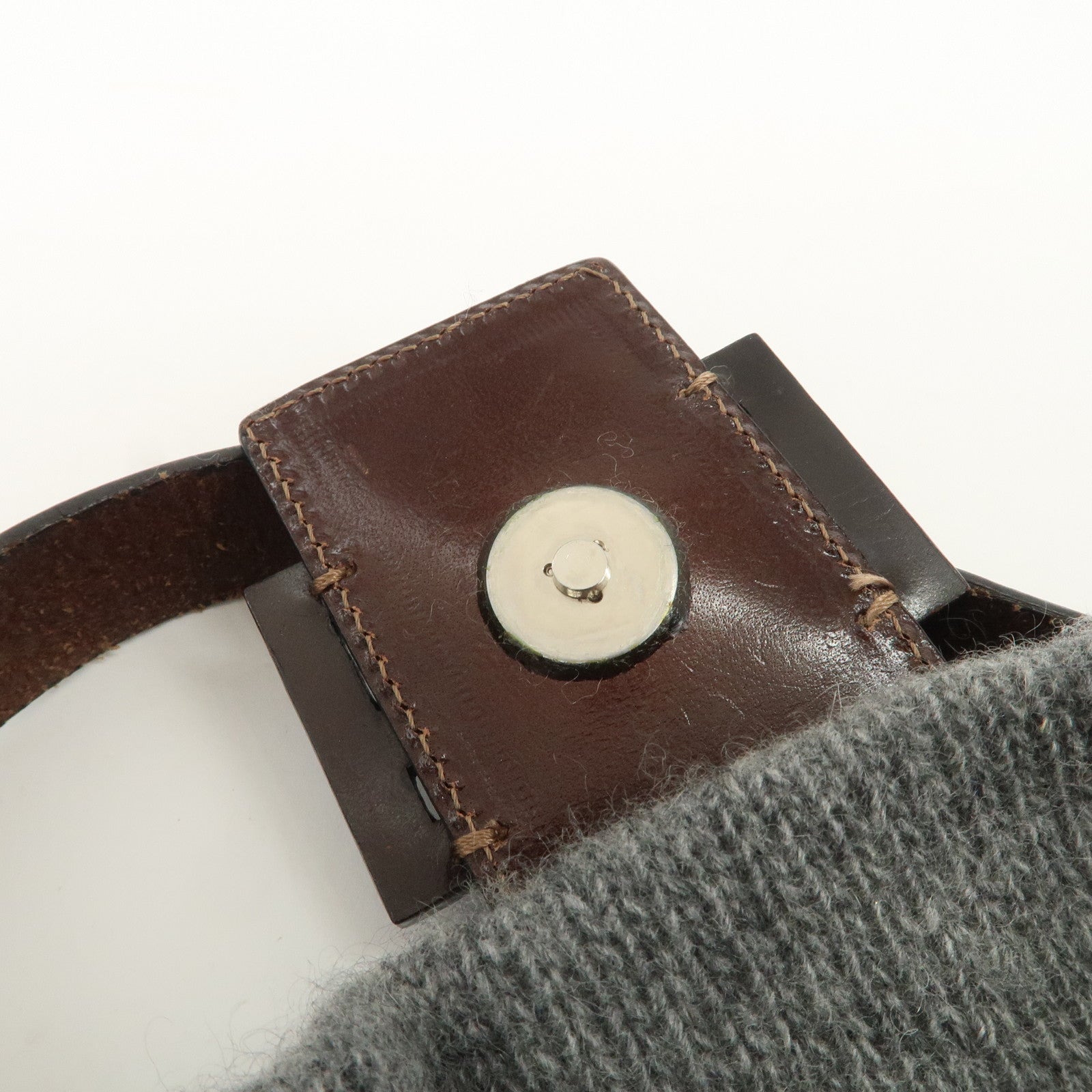 FENDI Mamma Baguette Wool Leather Shoulder Bag Brown Gray 26424