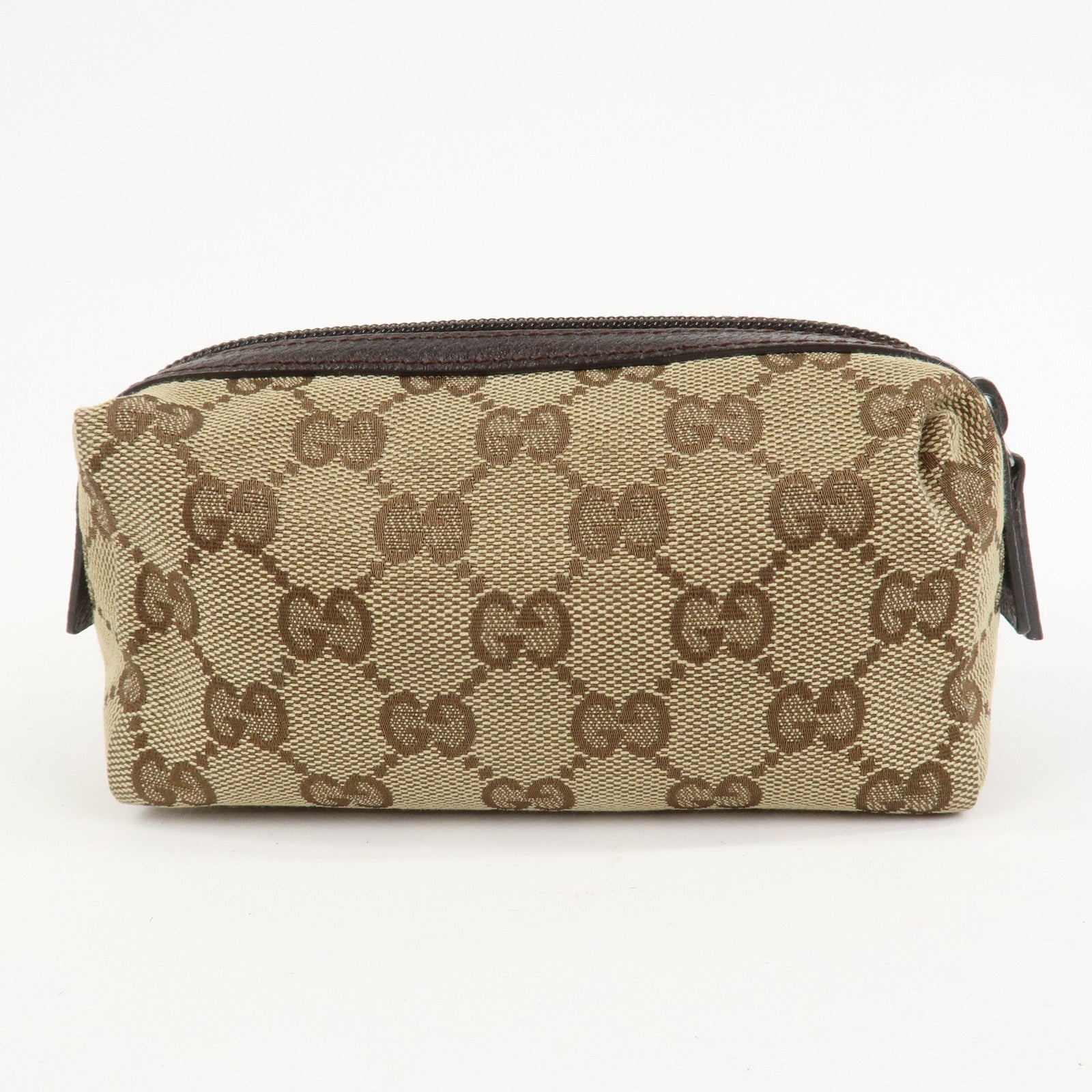 GUCCI GG Canvas Leather Pouch Cosmetic Pouch Brown 29596