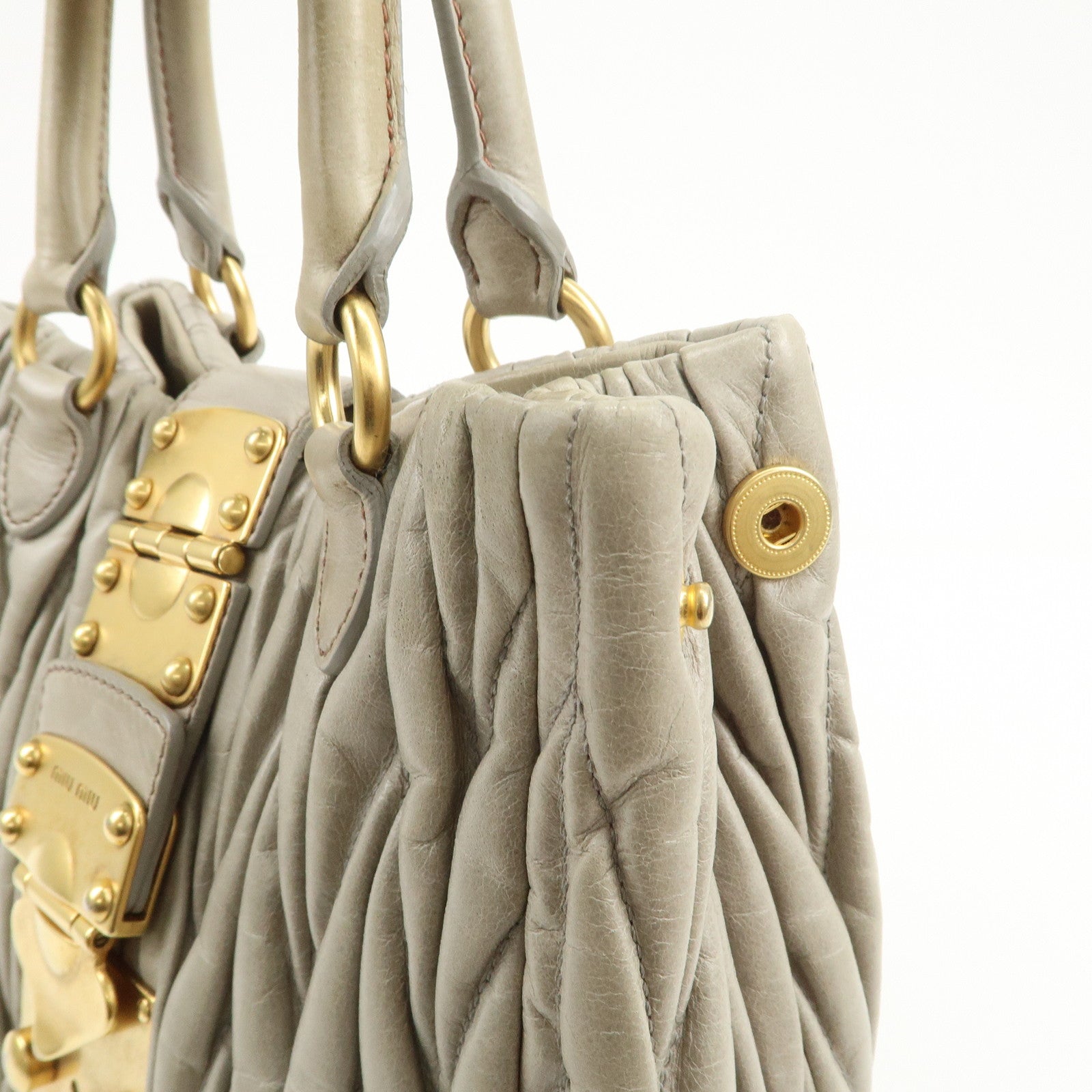 MIU MIU Matelasse Logo Leather 2Way Bag Hand Bag Light Green