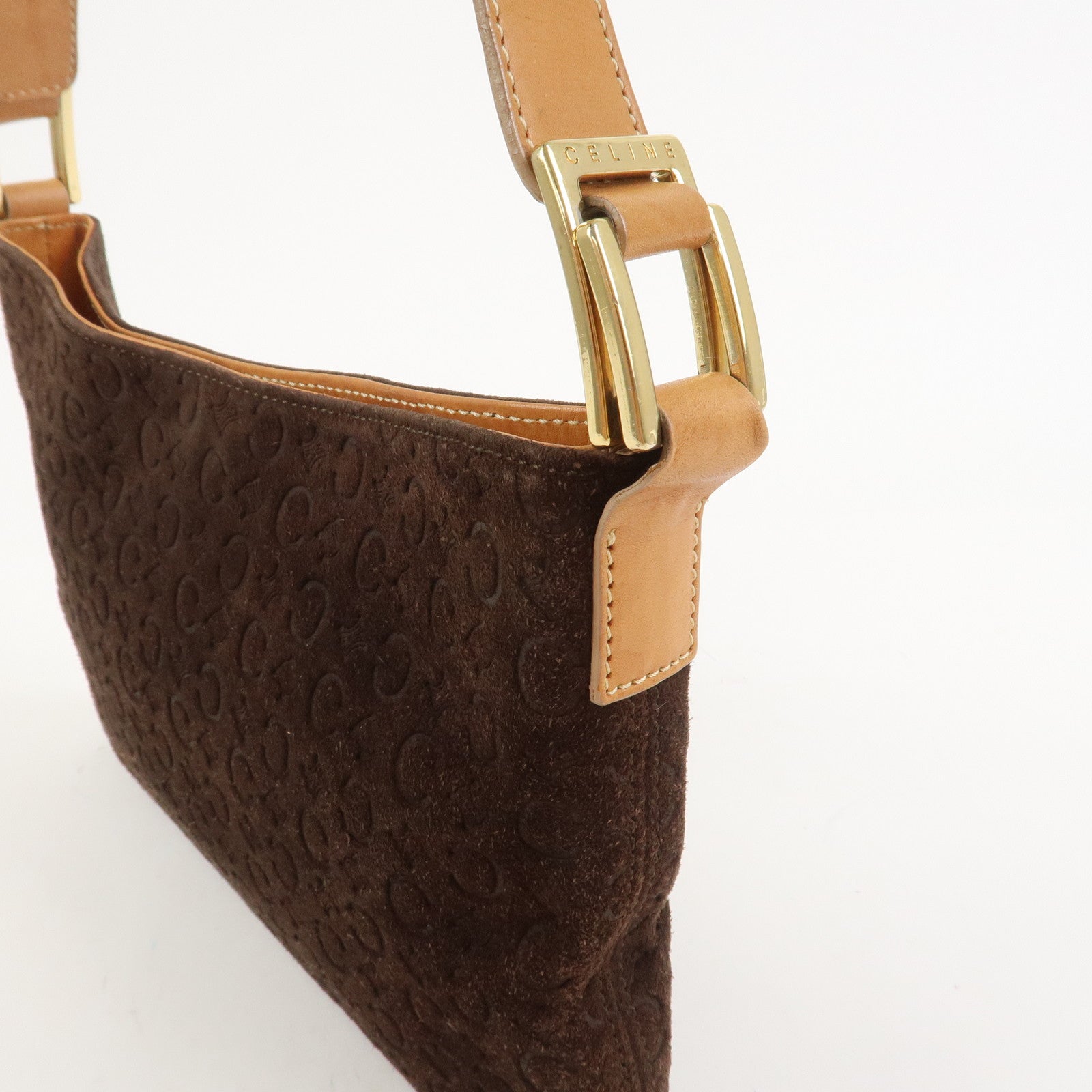 CELINE C Macadam Suede Leather Shoulder Bag Brown