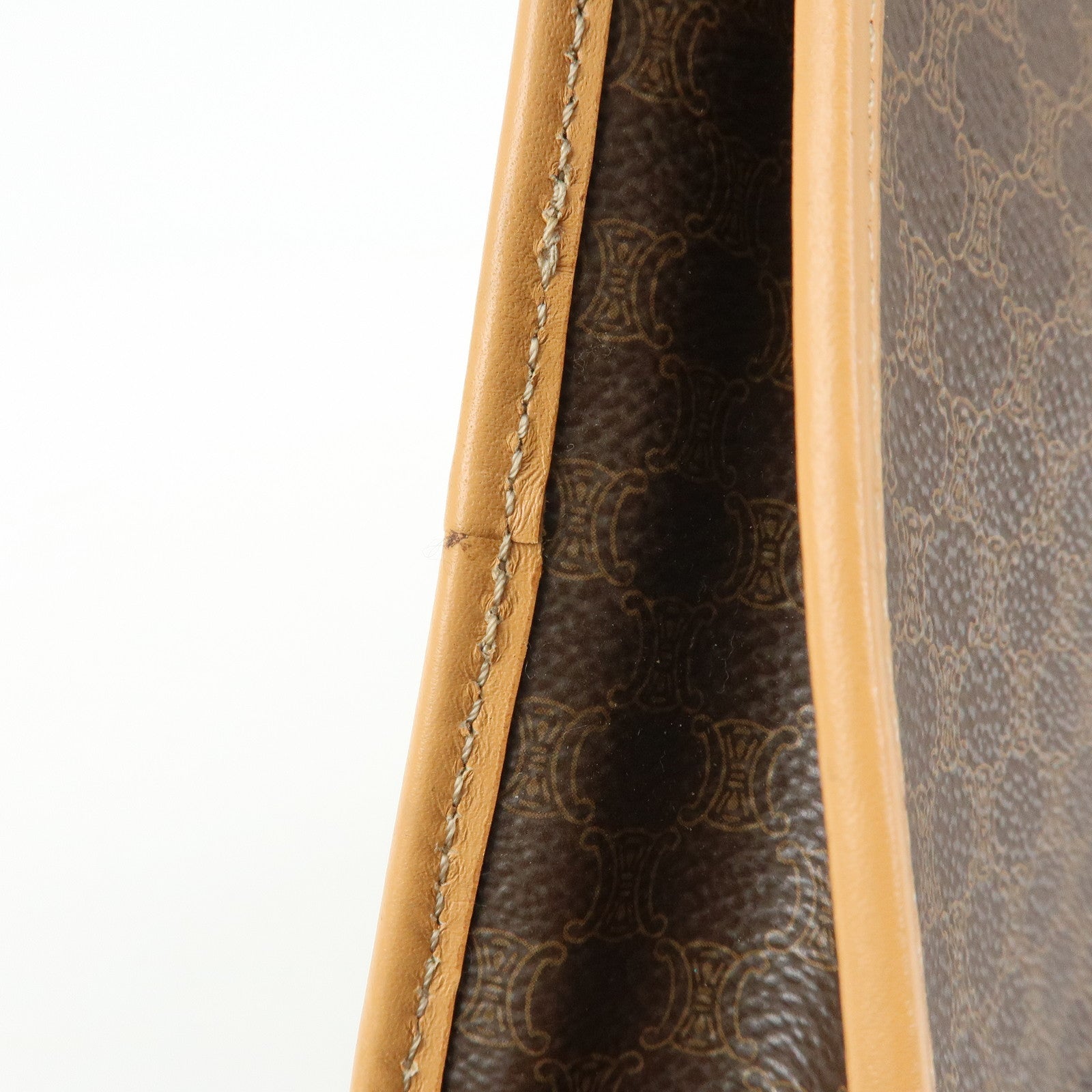 CELINE Macadam PVC Leather Clutch Bag Cosmetic Pouch Brown