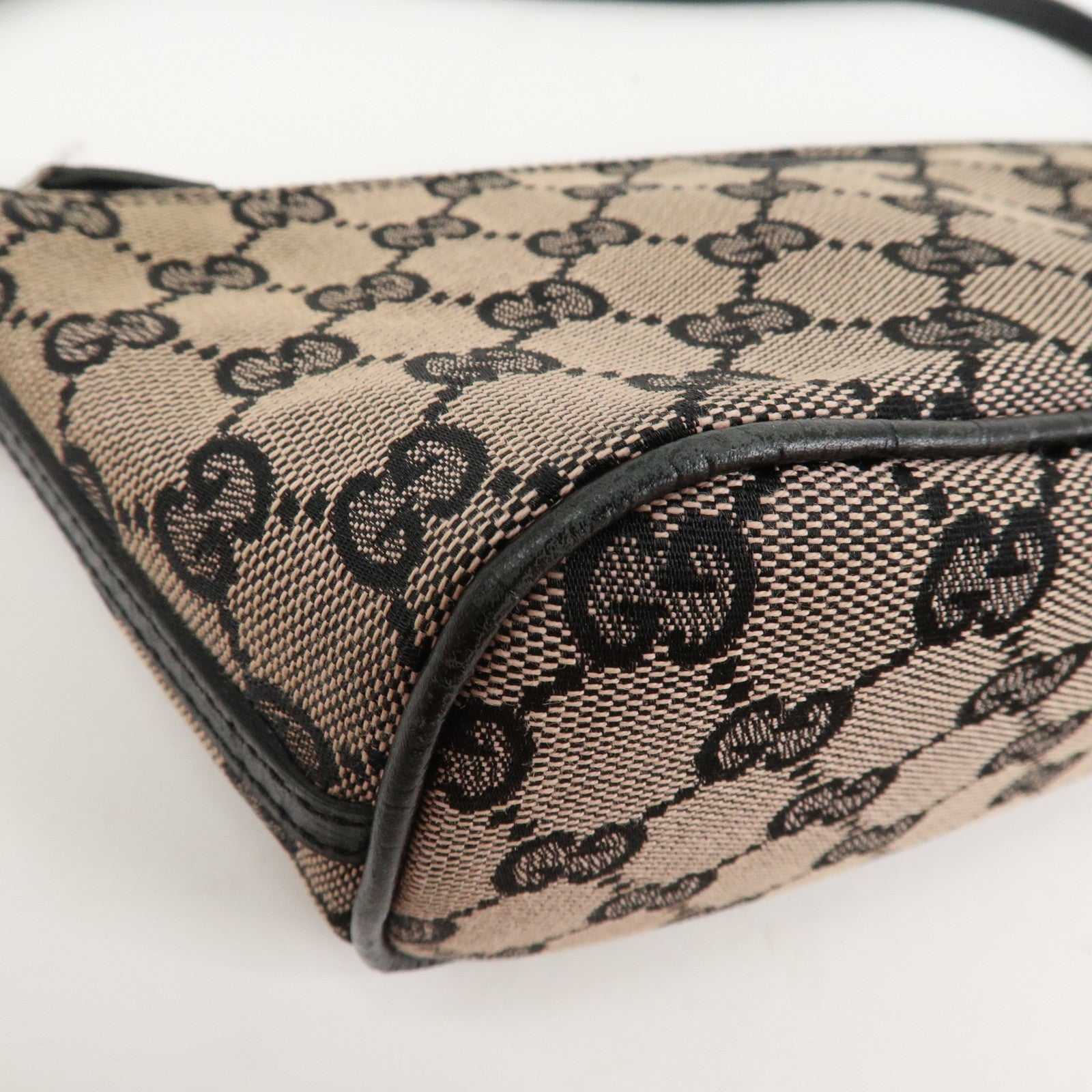 GUCCI Boat Bag GG Canvas Leather Hand Bag Beige Navy 07198