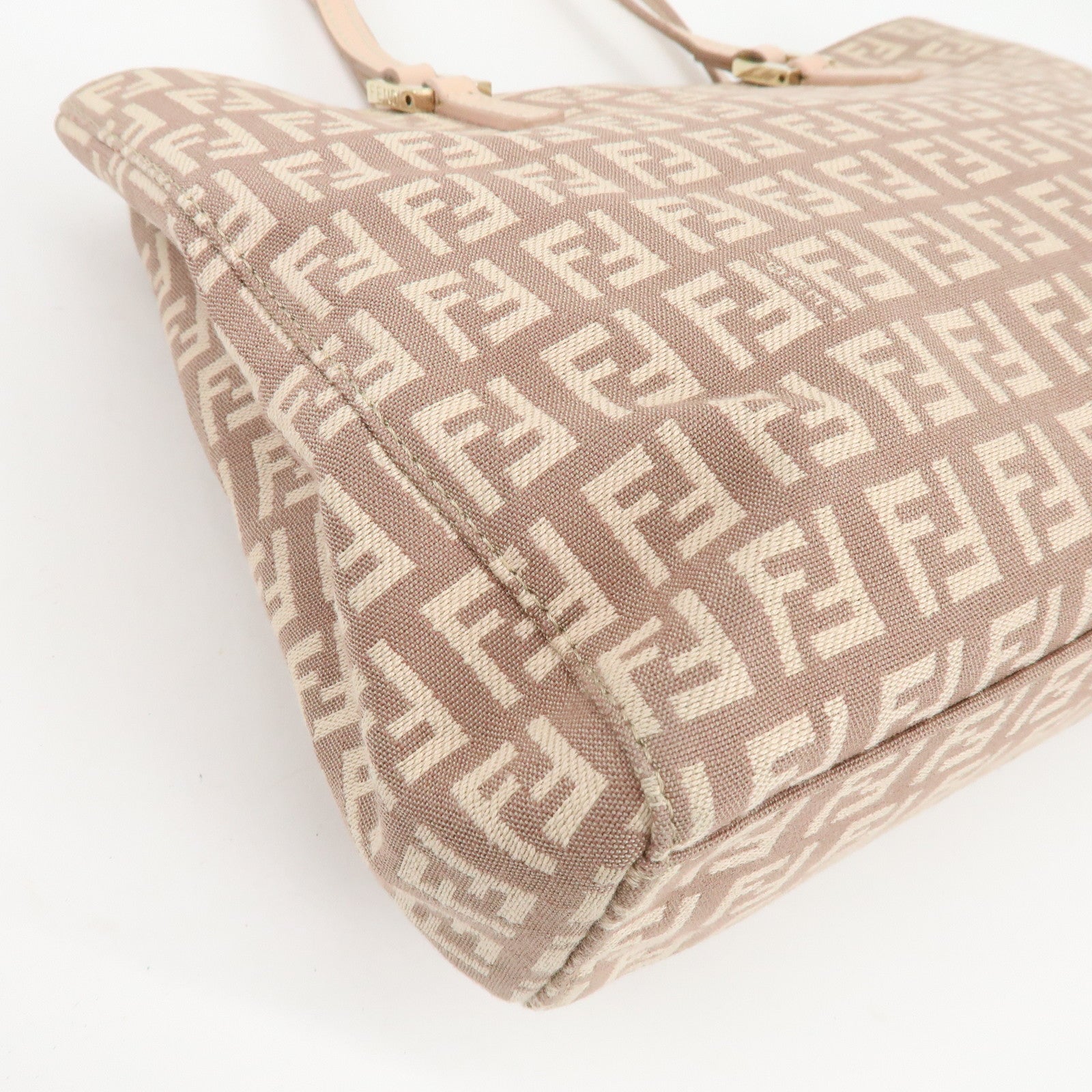 FENDI Zucchino Canvas Leather Hand Bag Tote Bag Pink Beige 8BH132