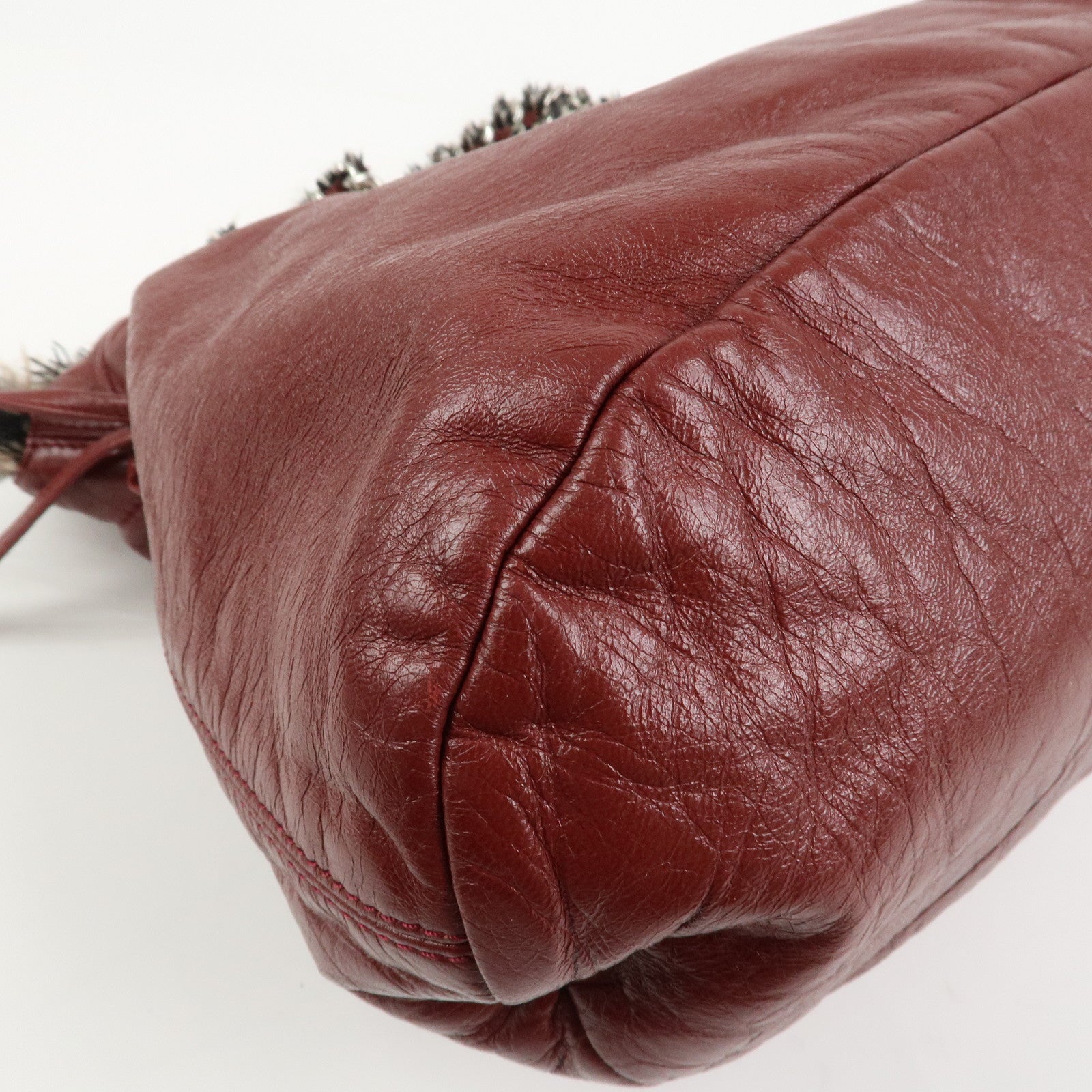 CHANEL Leather Tweed Chain Shoulder Tote Bag Bordeaux A49559