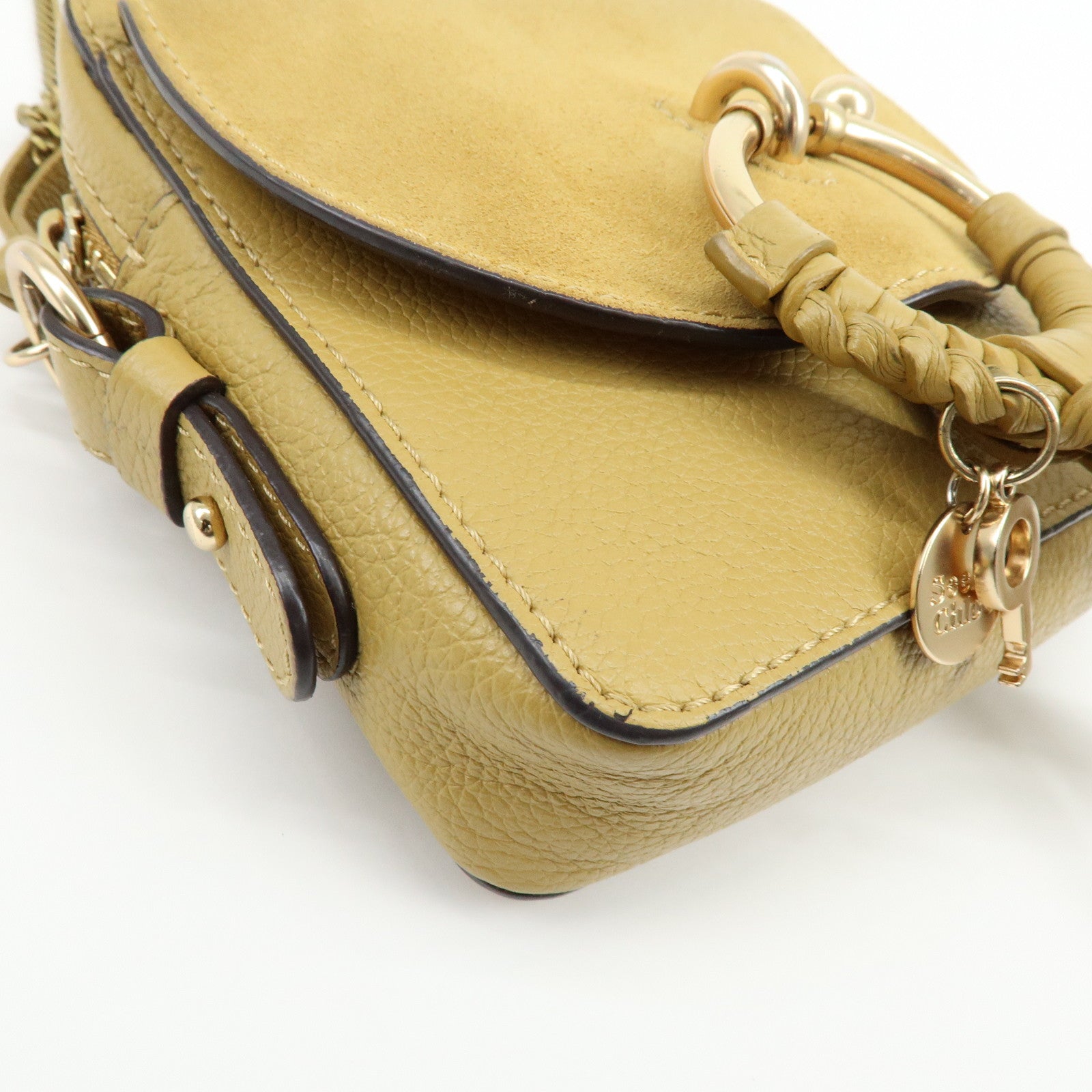 Chloe See by Chloe Leather Suede Chain Shoulder Bag Beige