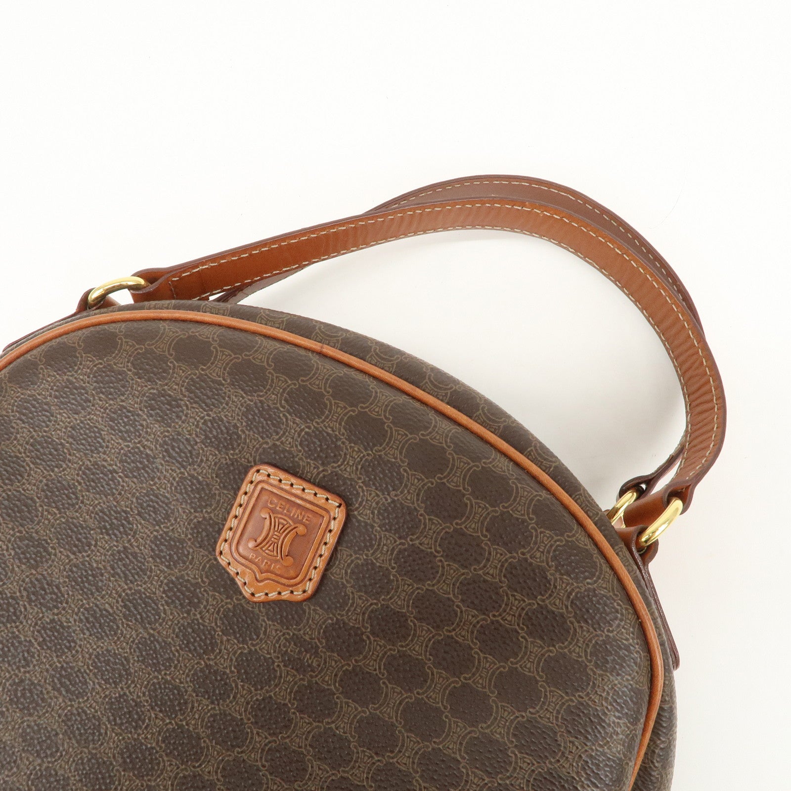 CELINE Macadam Logo PVC Leather Hand Bag Brown Gold