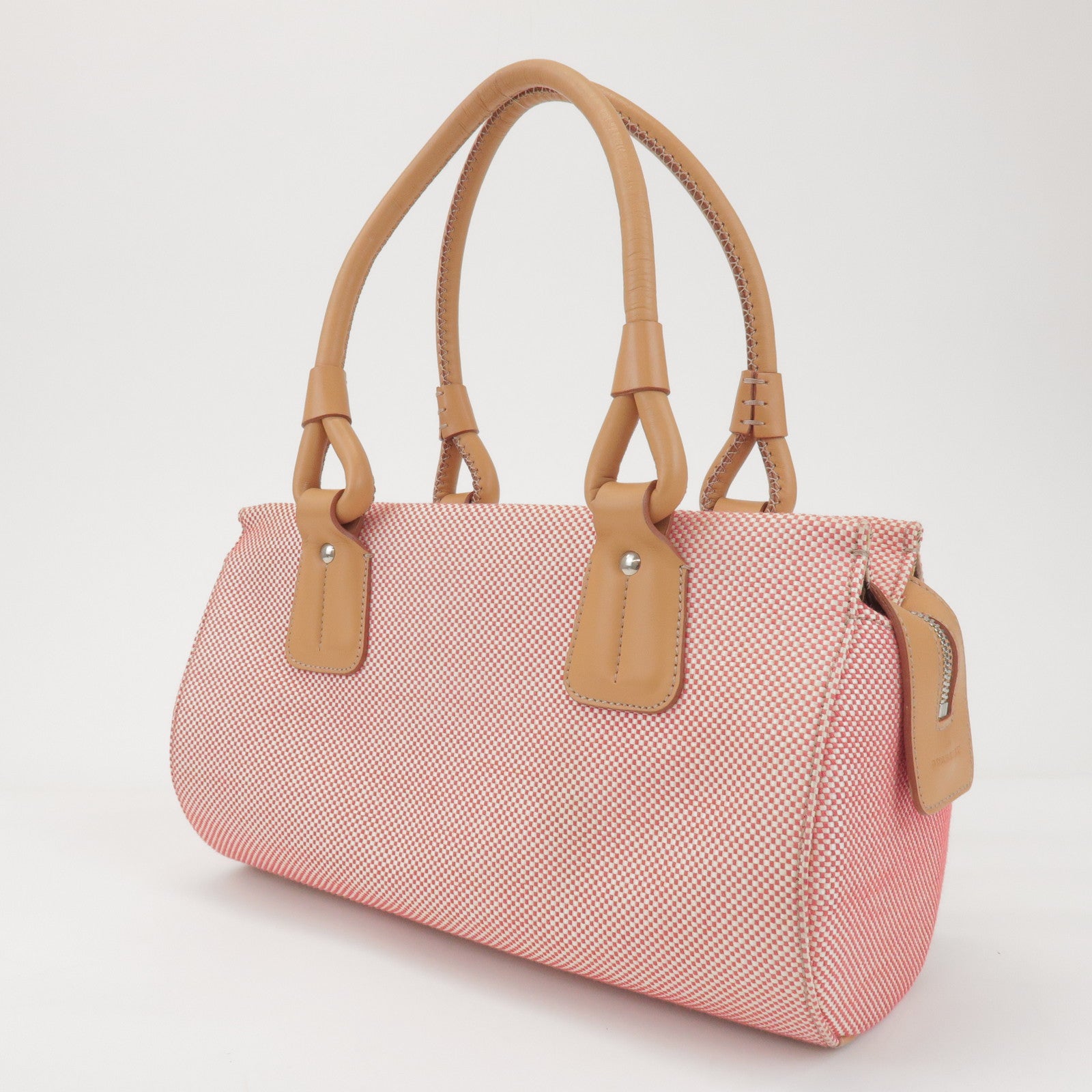 BURBERRY Canvas Leather Shoulder Bag Hand Bag Red Light Brown