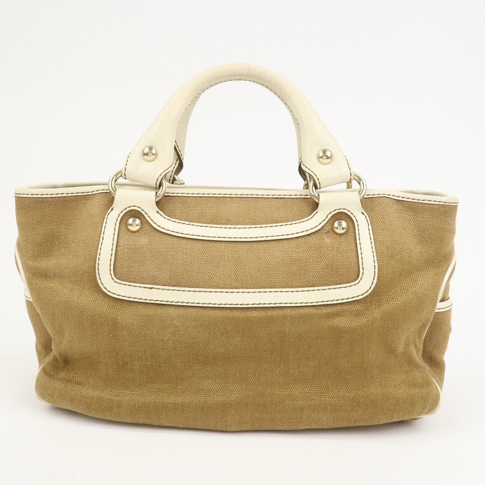 CELINE Canvas Leather Boogie Bag Hand Bag Macadam Motif Brown Ivory