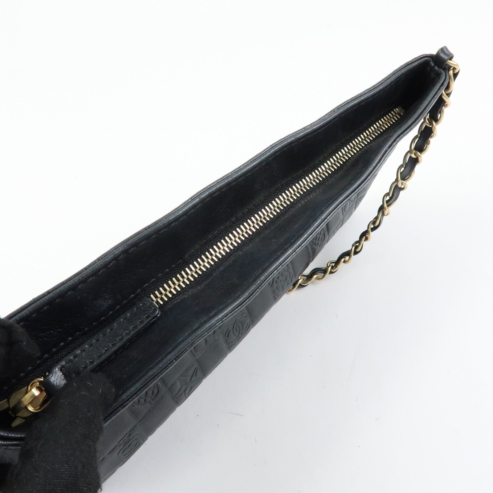 CHANEL Icon Line COCO Mark Lamb Skin Chain Shoulder Bag Black