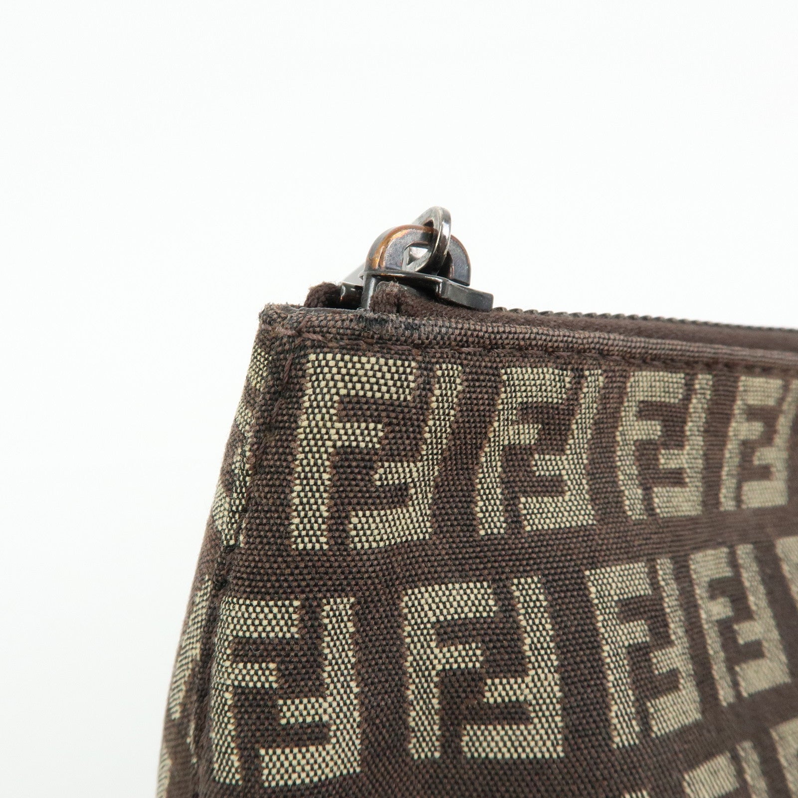 FENDI Zucchino Canvas Leather Mini Pouch Brown 7N0037